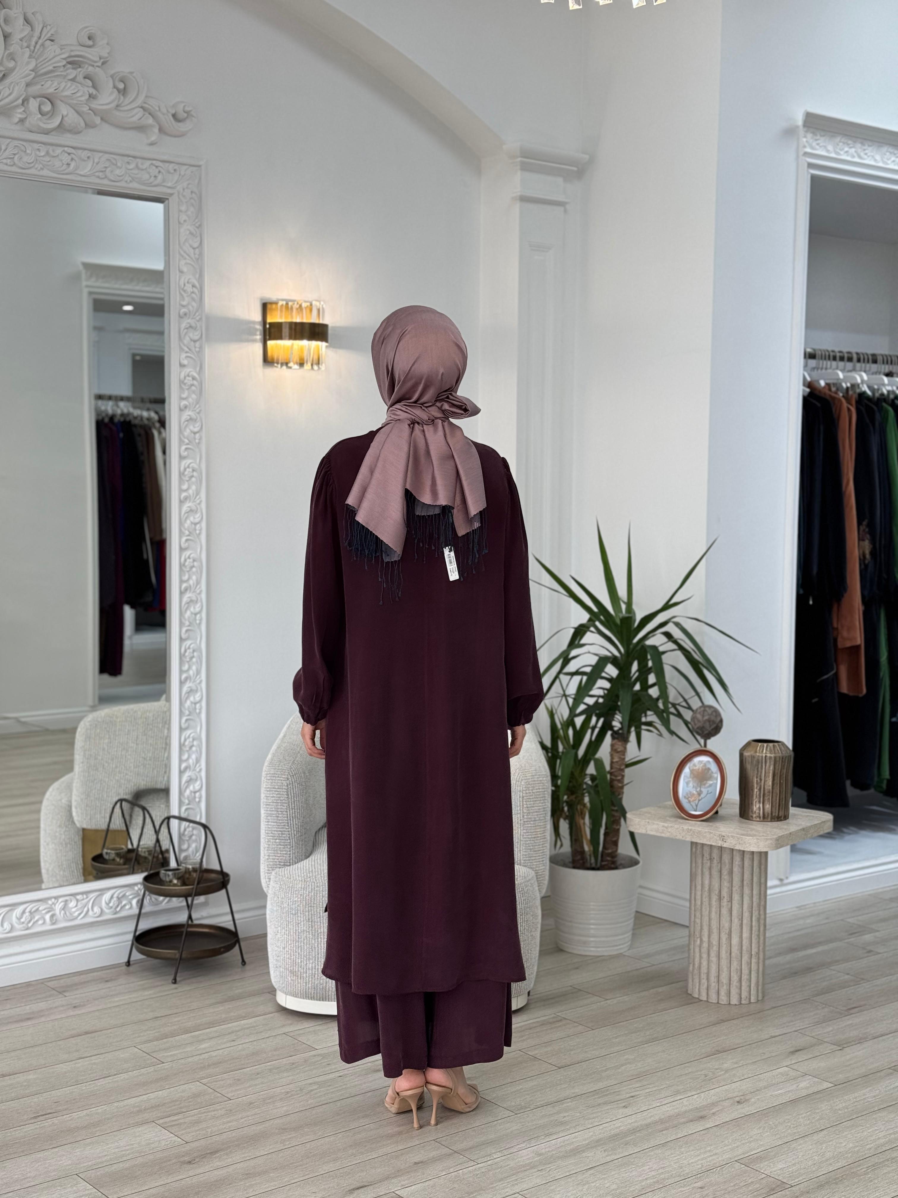 Misswhence Pantolonlu İpek Takım Bordo 37023