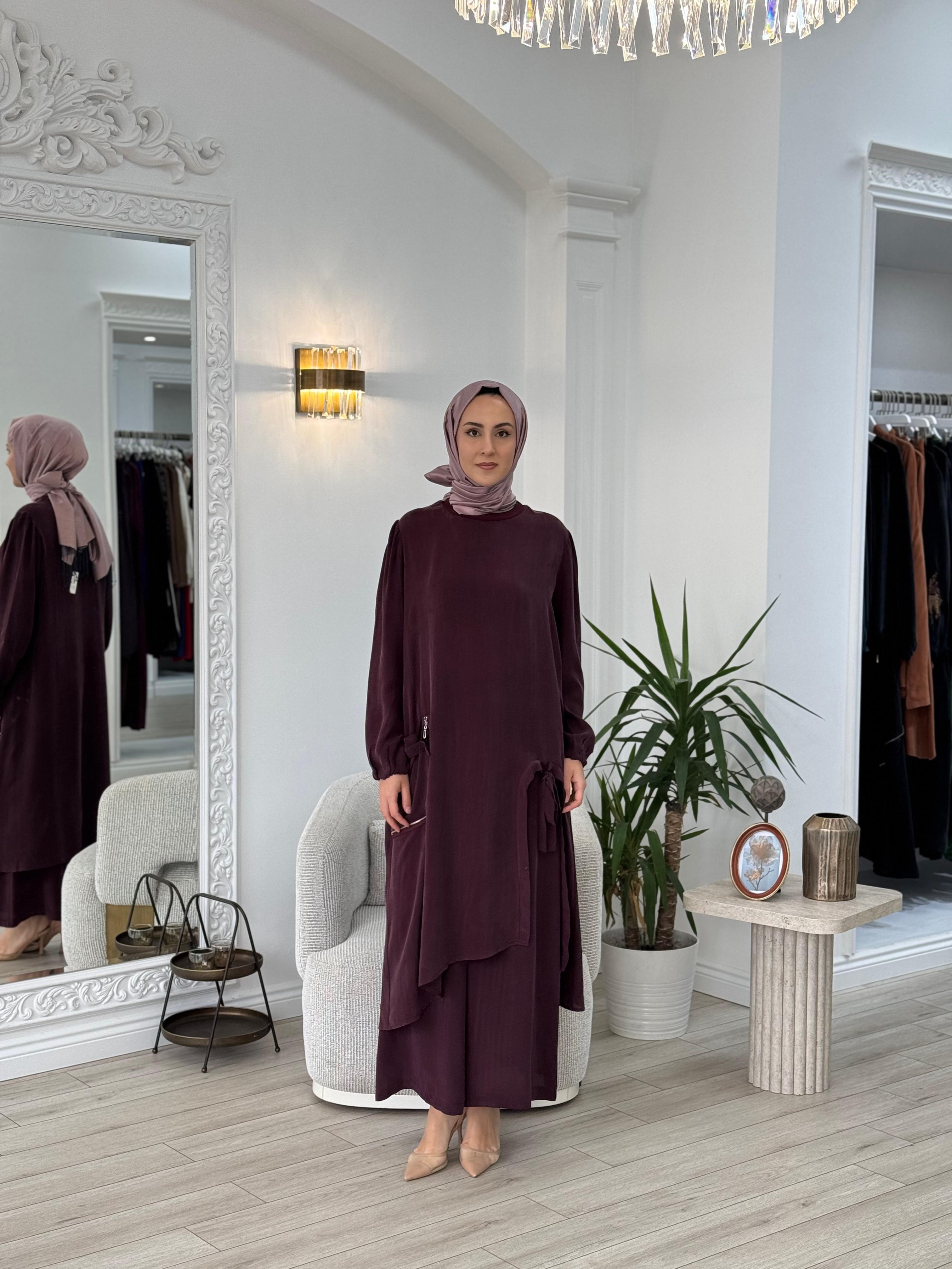 Misswhence Pantolonlu İpek Takım Bordo 37023