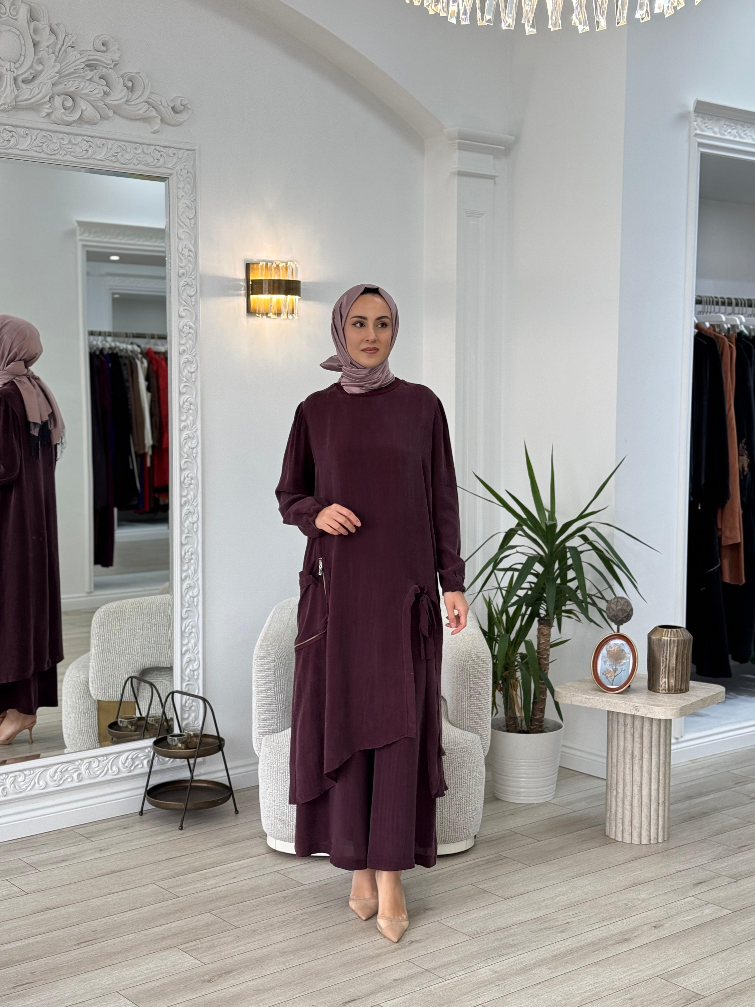 Misswhence Pantolonlu İpek Takım Bordo 37023
