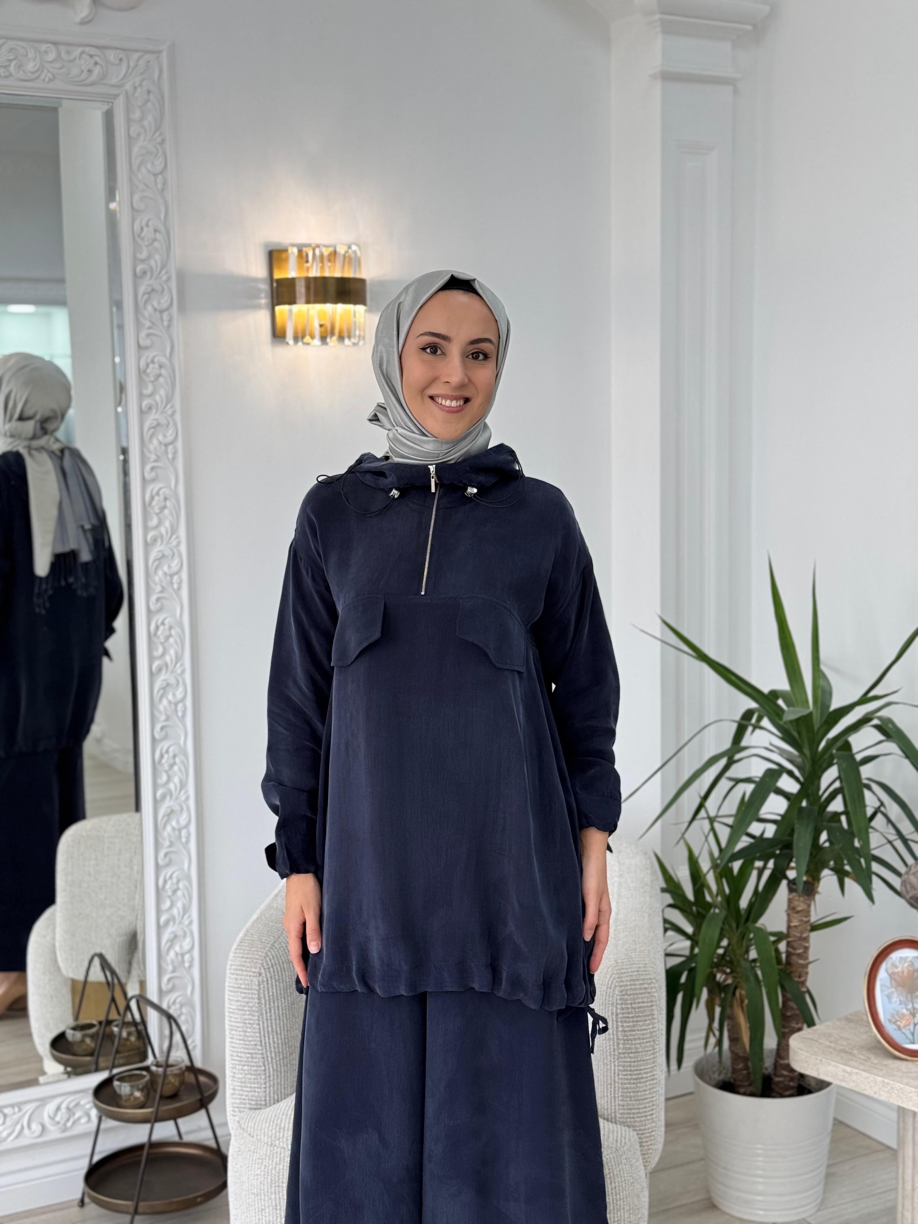 Misswhence Pantolonlu İpek Takım Lacivert 37007