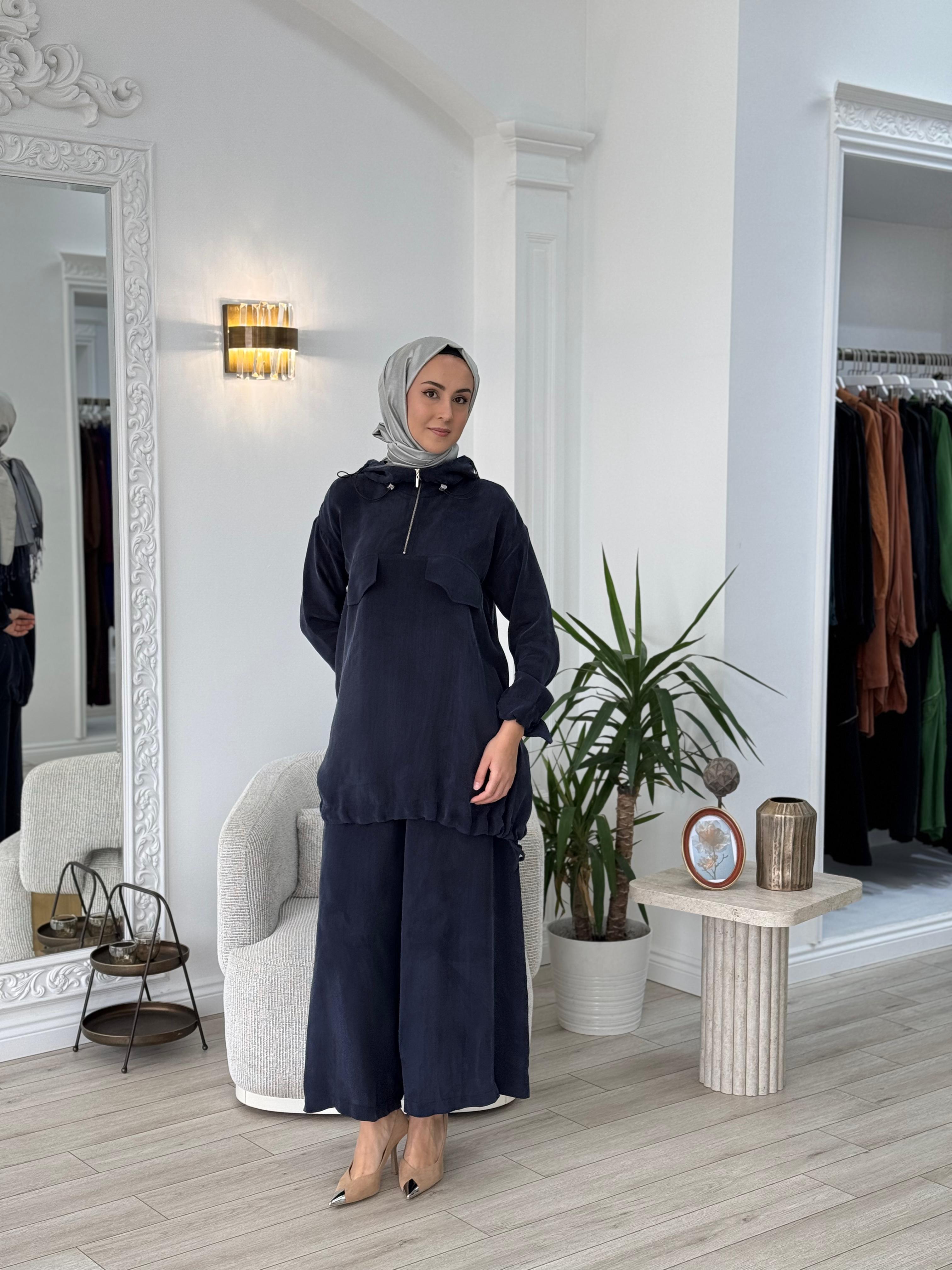 Misswhence Pantolonlu İpek Takım Lacivert 37007