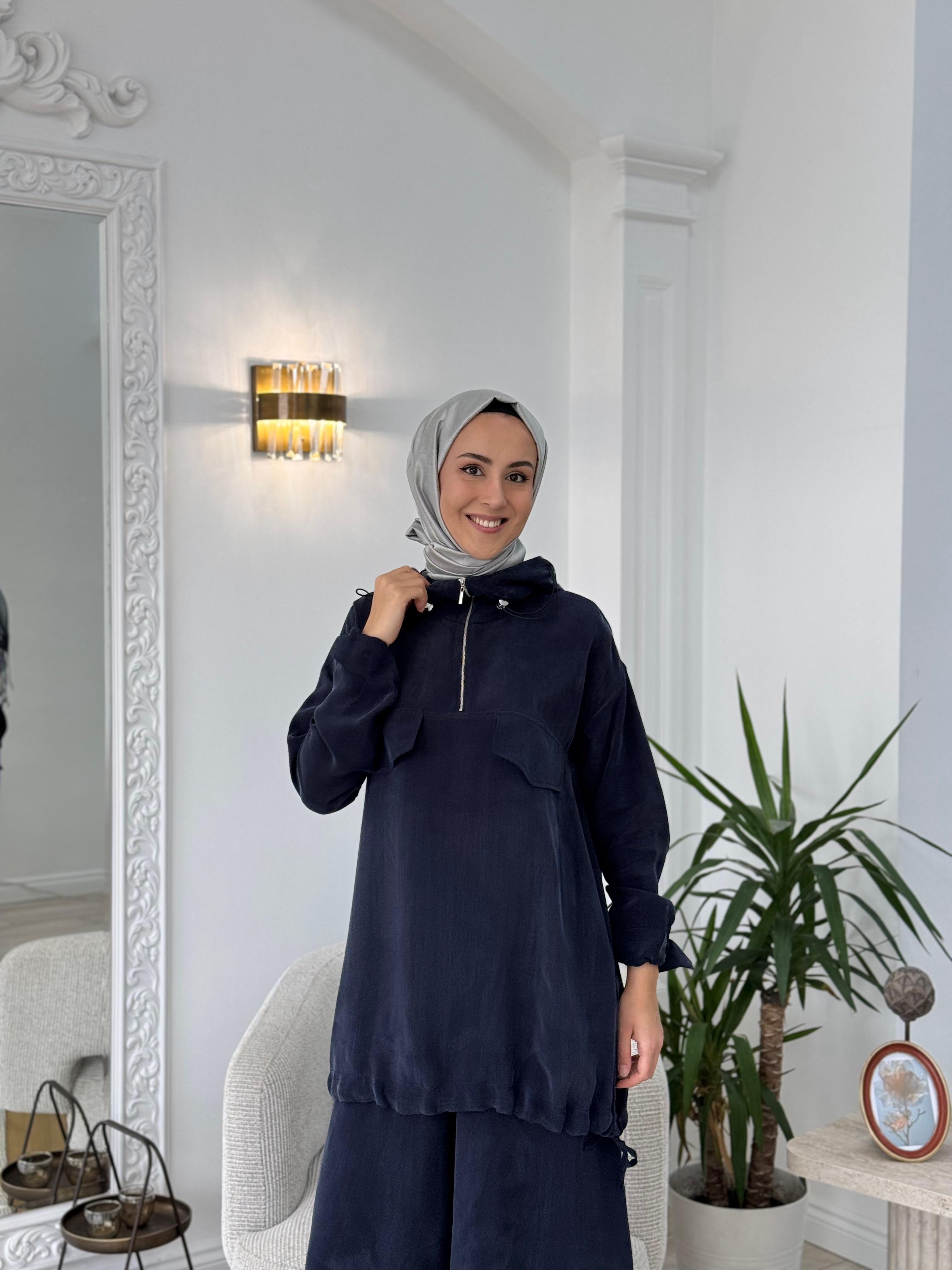 Misswhence Pantolonlu İpek Takım Lacivert 37007