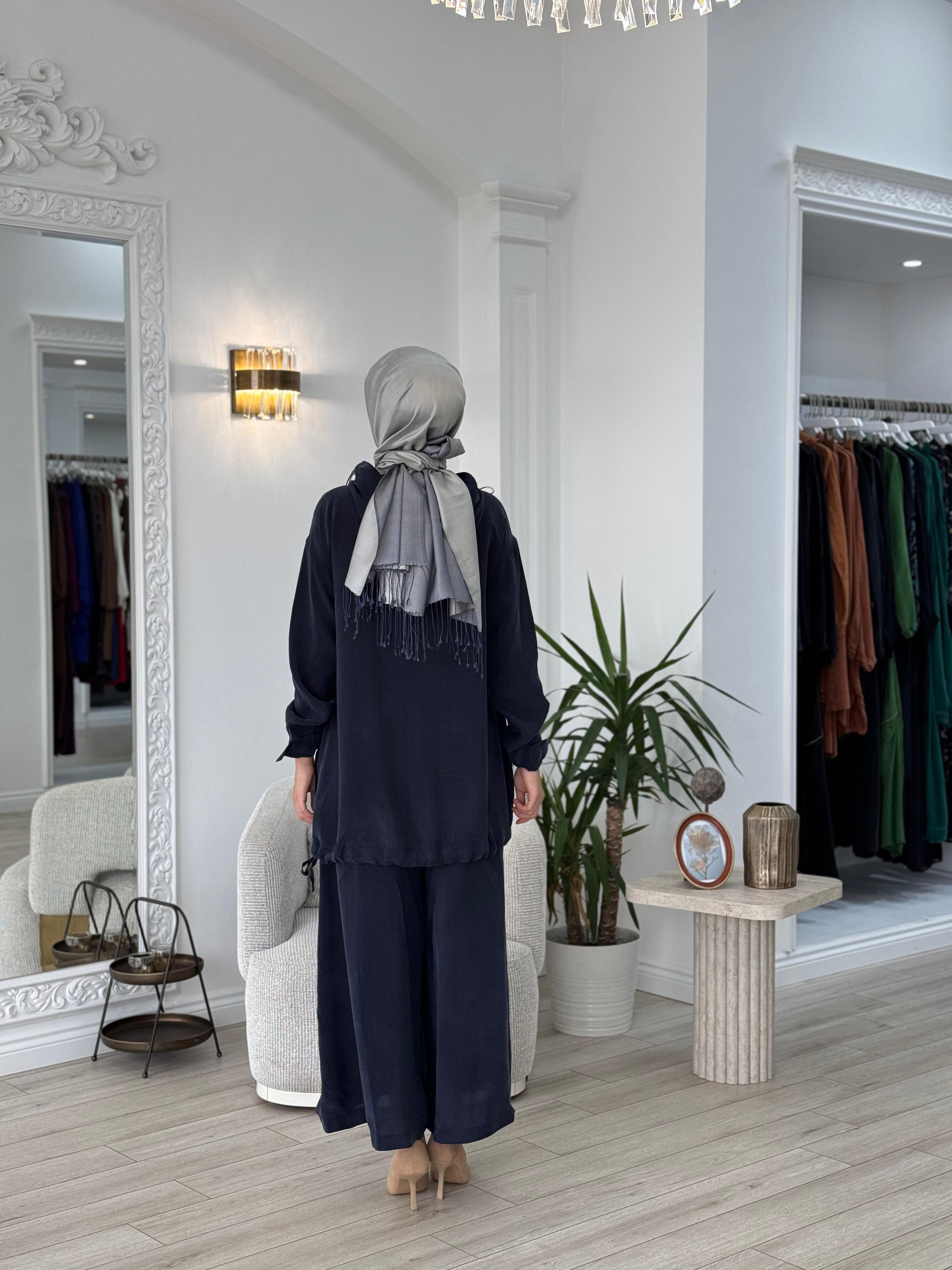 Misswhence Pantolonlu İpek Takım Lacivert 37007