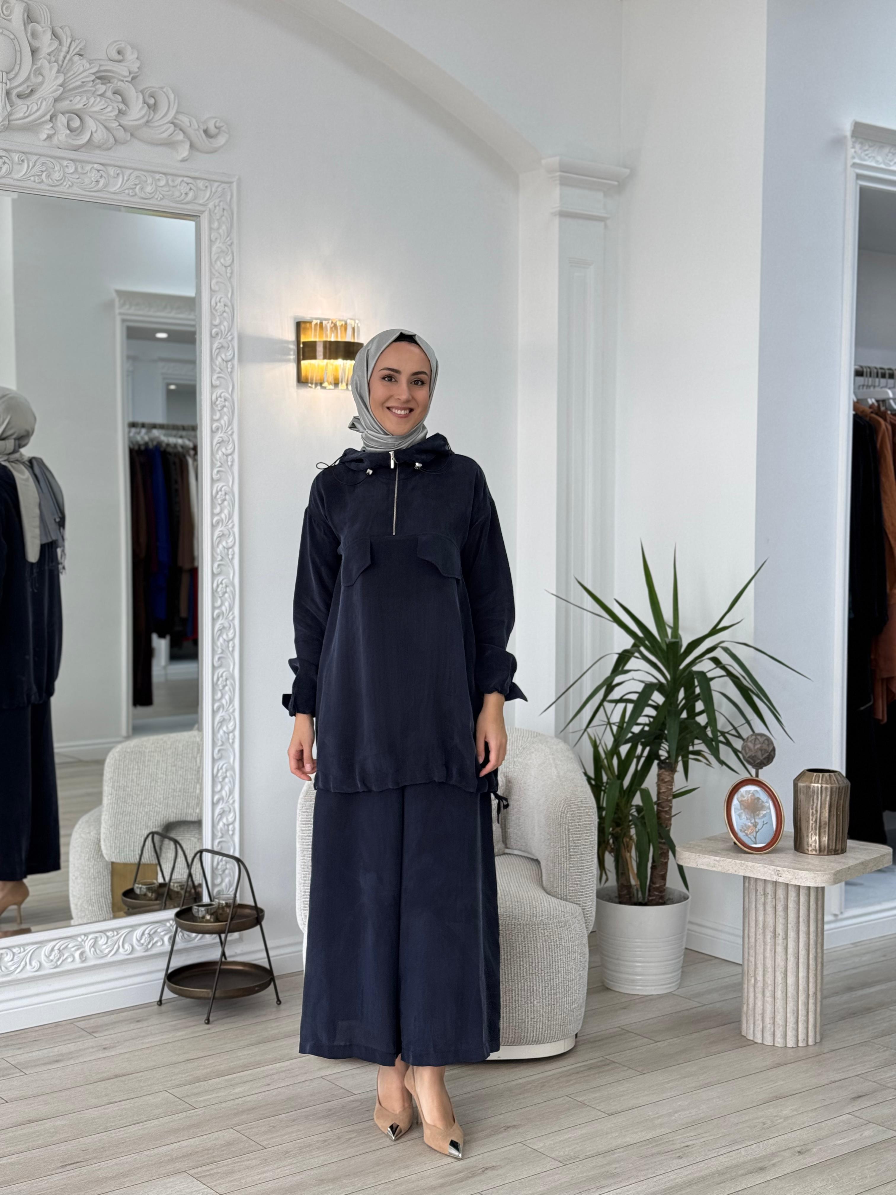 Misswhence Pantolonlu İpek Takım Lacivert 37007