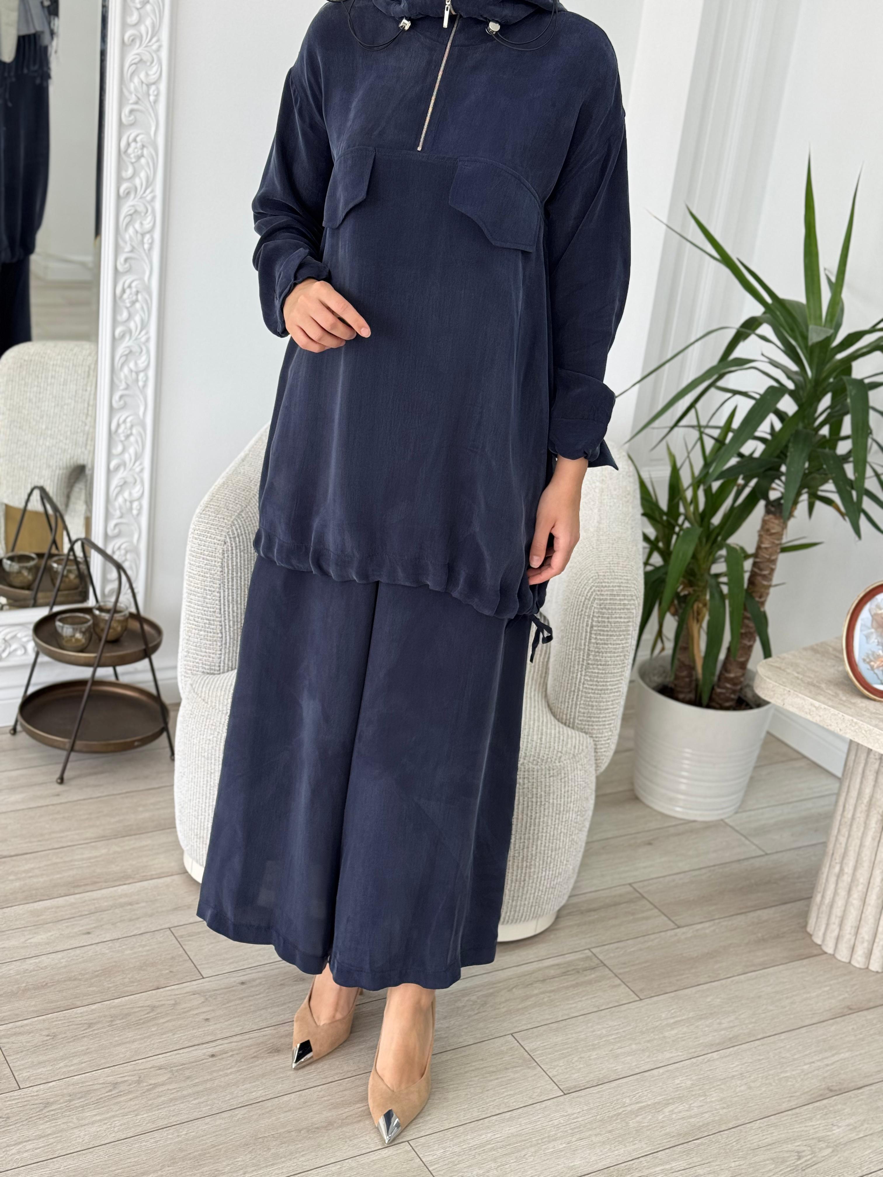 Misswhence Pantolonlu İpek Takım Lacivert 37007