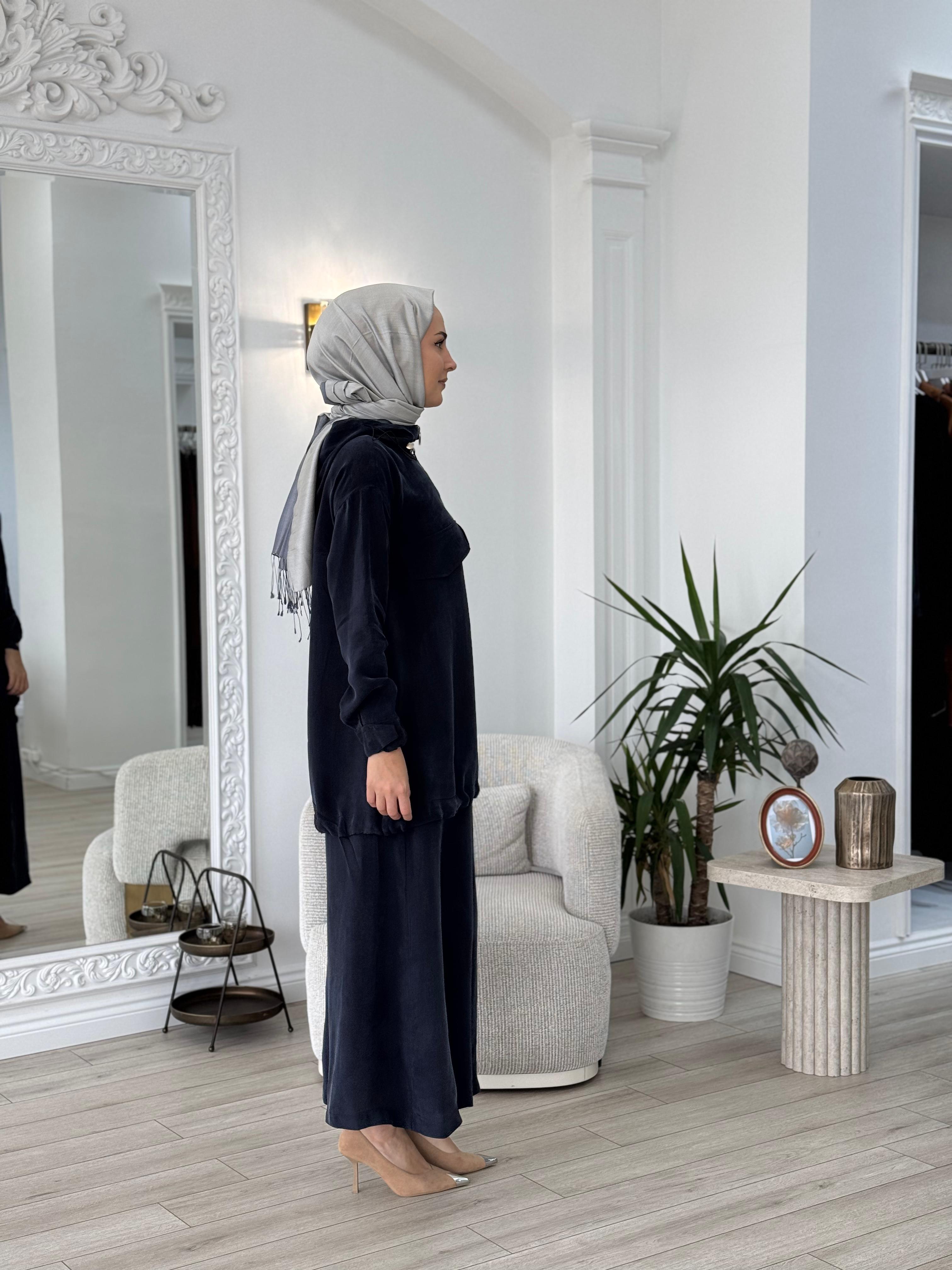 Misswhence Pantolonlu İpek Takım Lacivert 37007