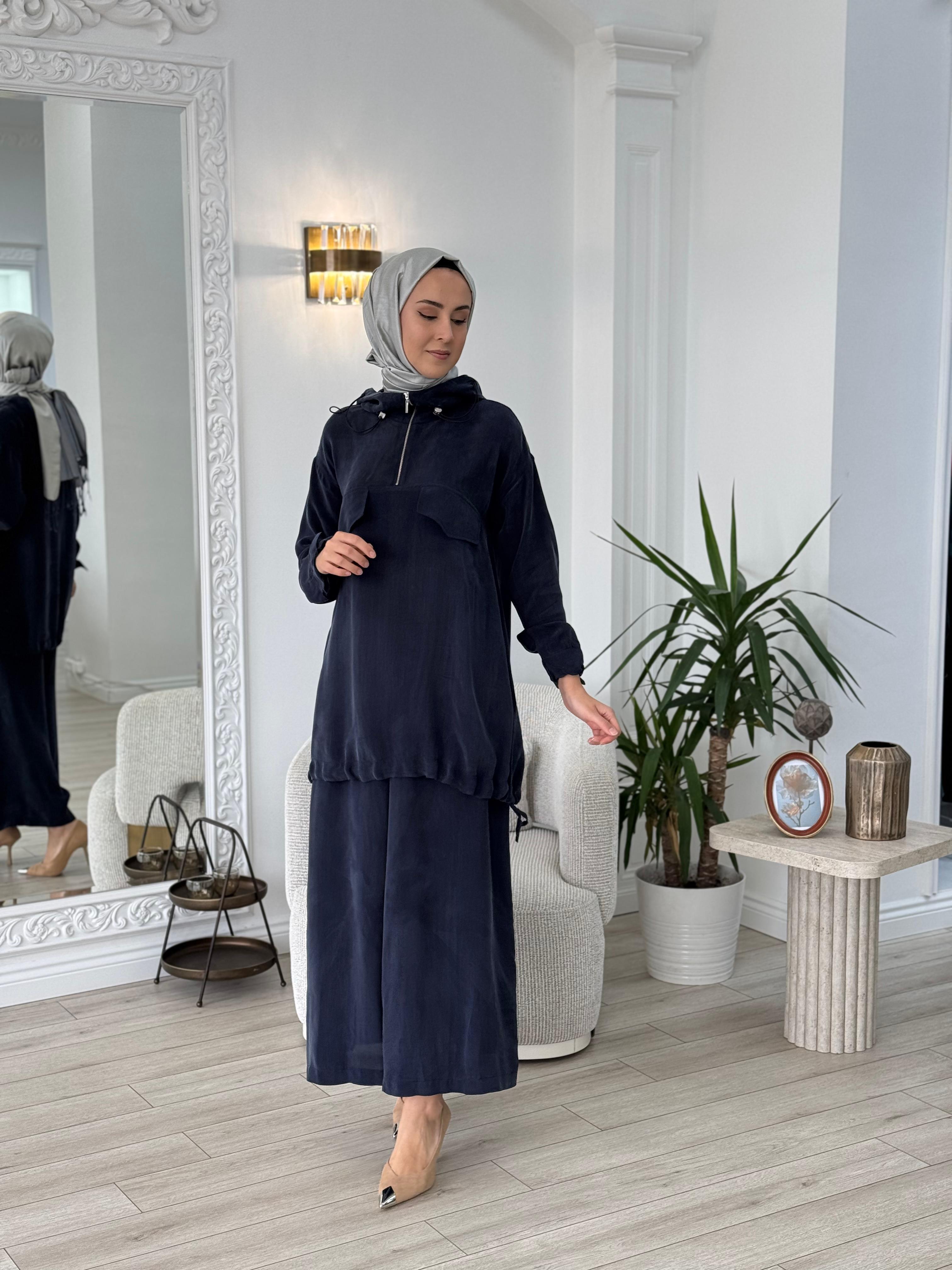 Misswhence Pantolonlu İpek Takım Lacivert 37007