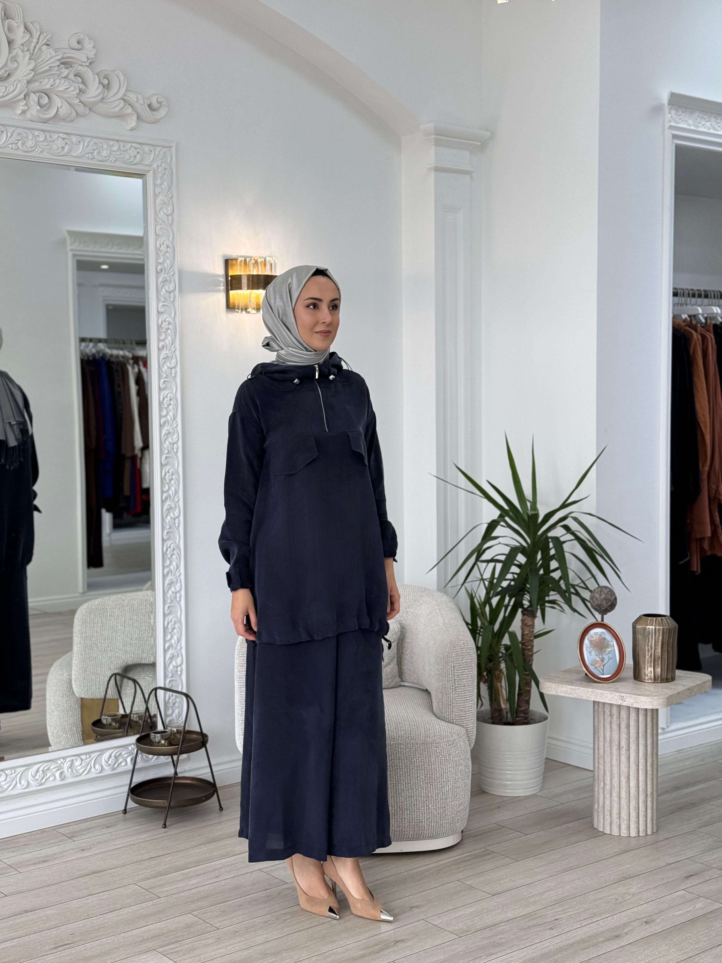 Misswhence Pantolonlu İpek Takım Lacivert 37007