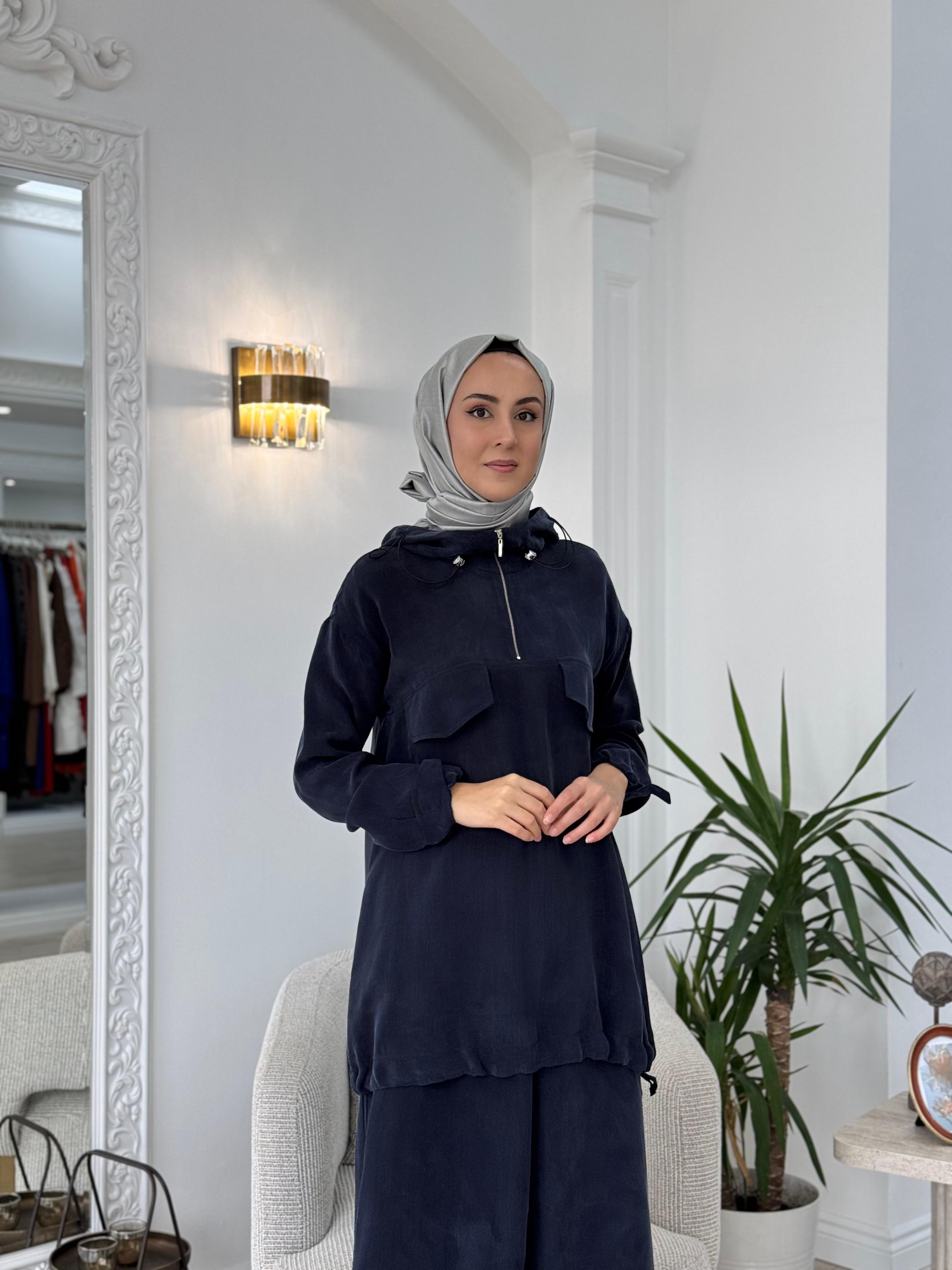 Misswhence Pantolonlu İpek Takım Lacivert 37007
