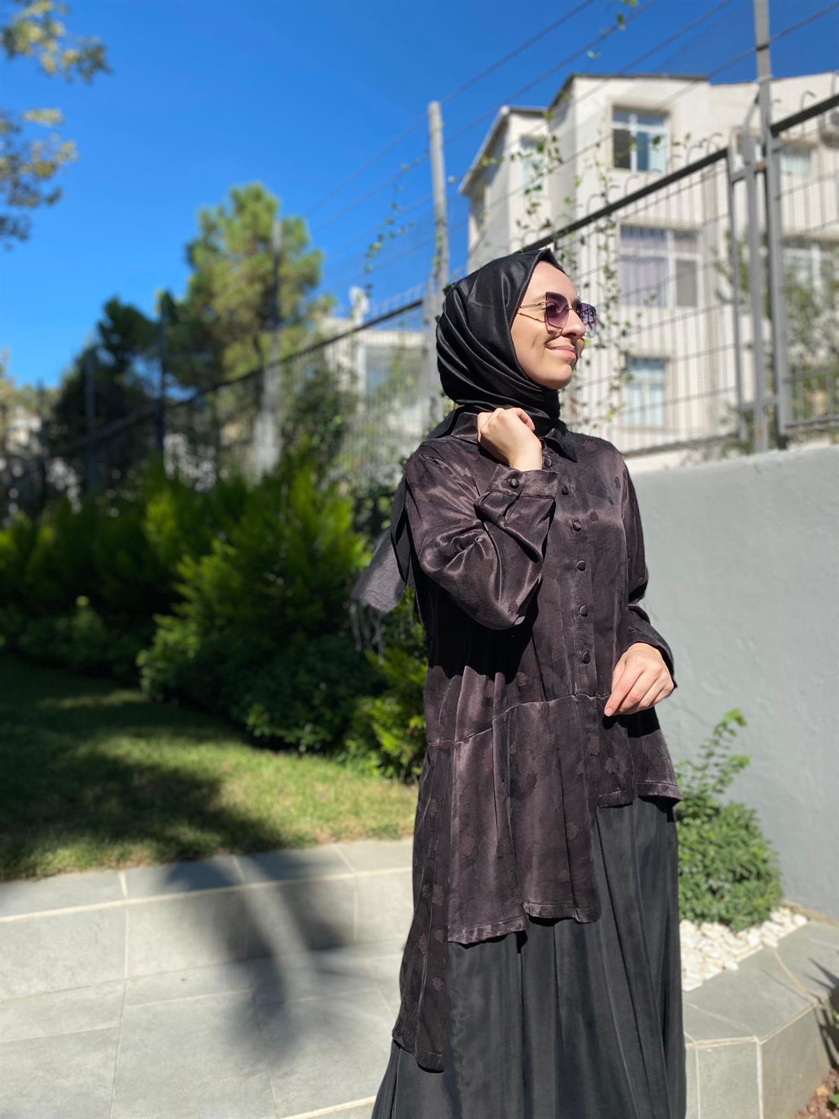 Misswhence Parçalı İpek Elbise Kahve 2820