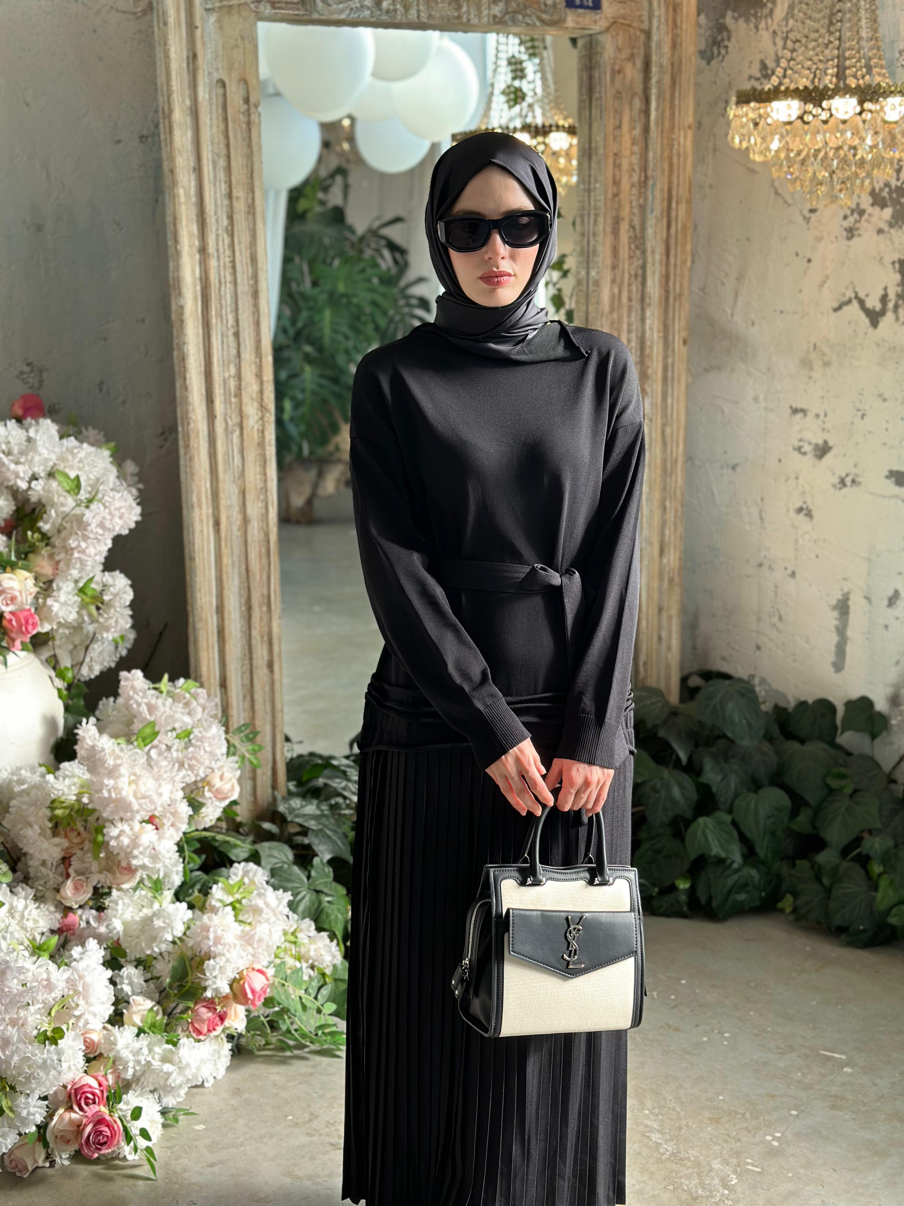 Misswhence Pilise Detaylı Triko Elbise Siyah 36813