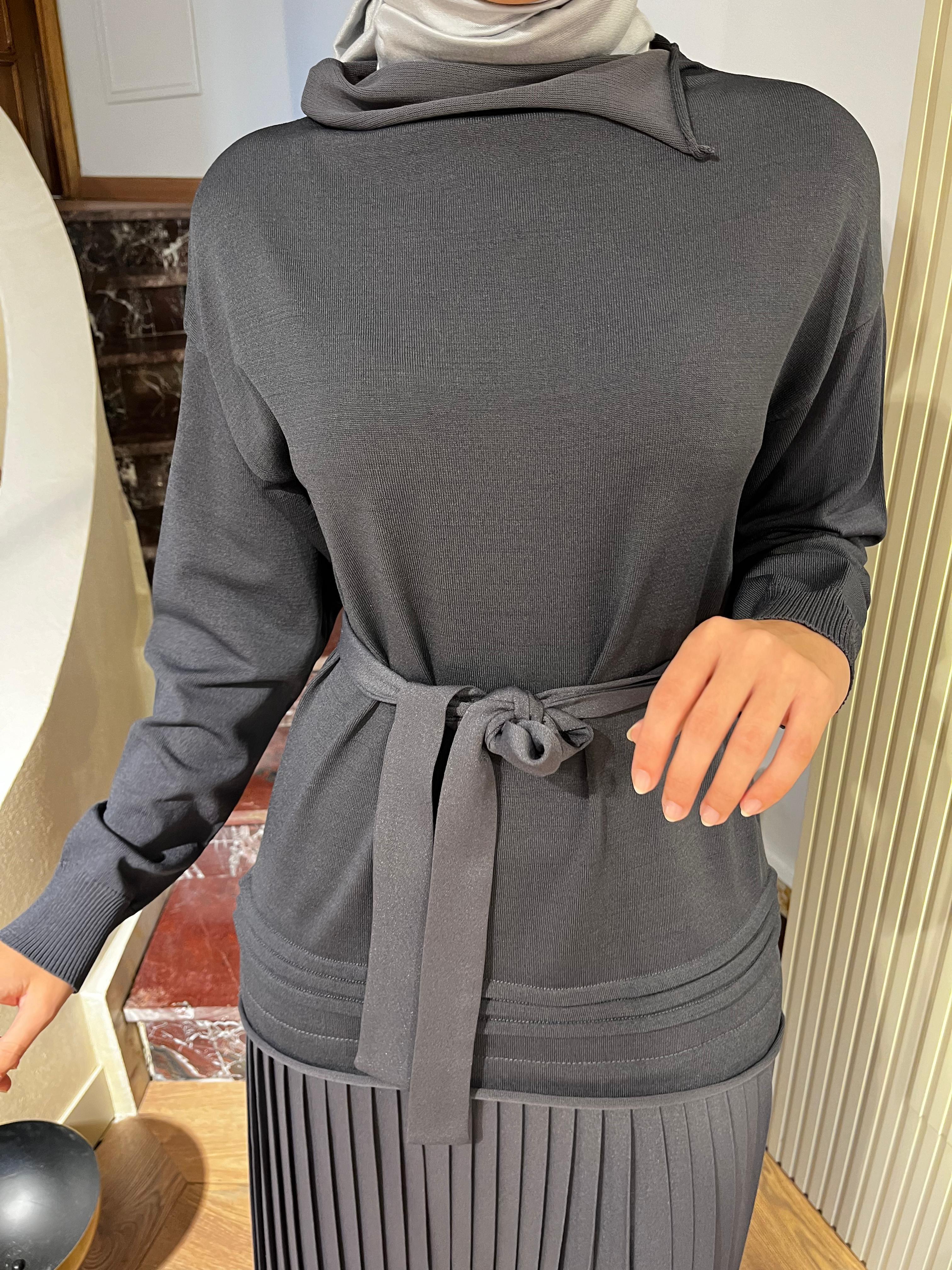 Misswhence Pilise Detaylı Triko Elbise Gri 36813