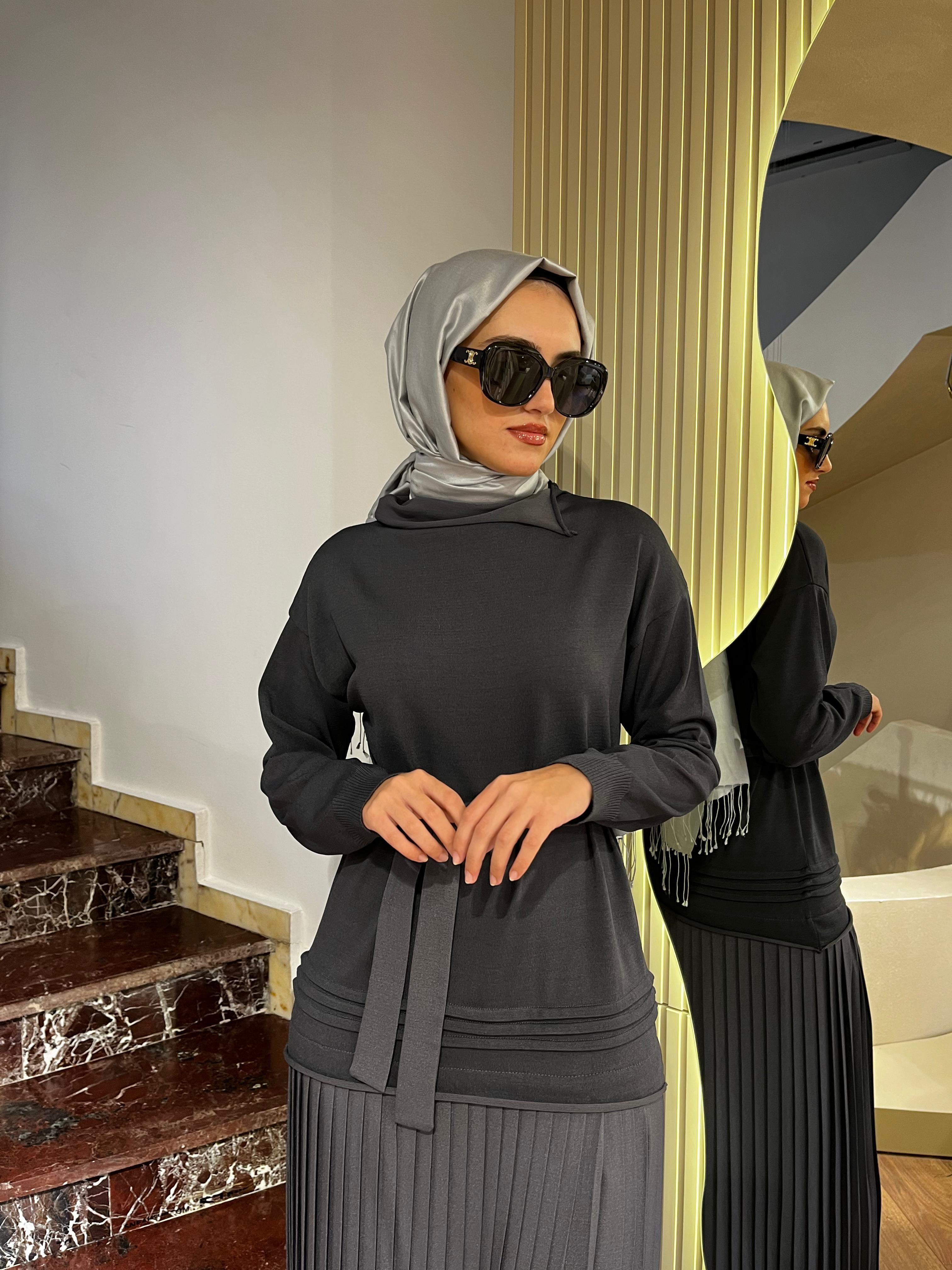 Misswhence Pilise Detaylı Triko Elbise Gri 36813