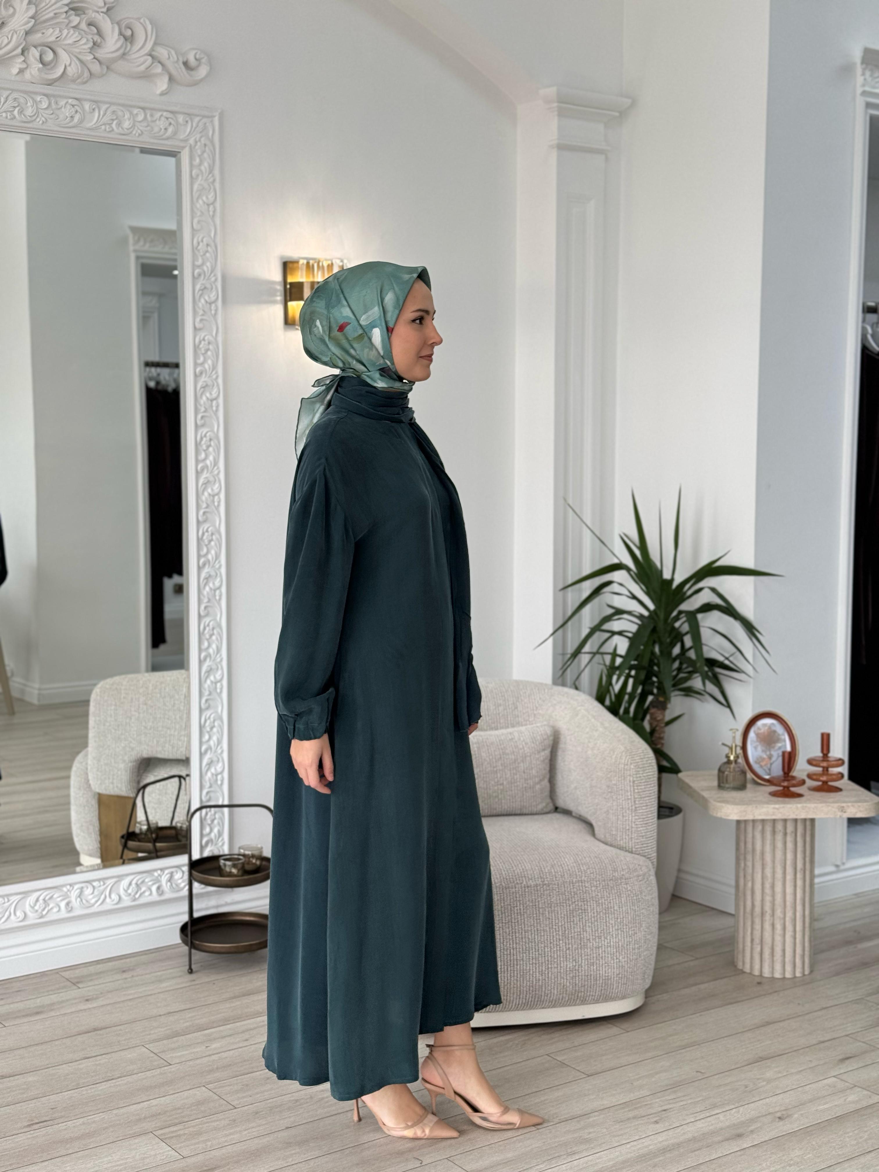 Misswhence Şal Detaylı İpek Pardesü Yeşil 37514