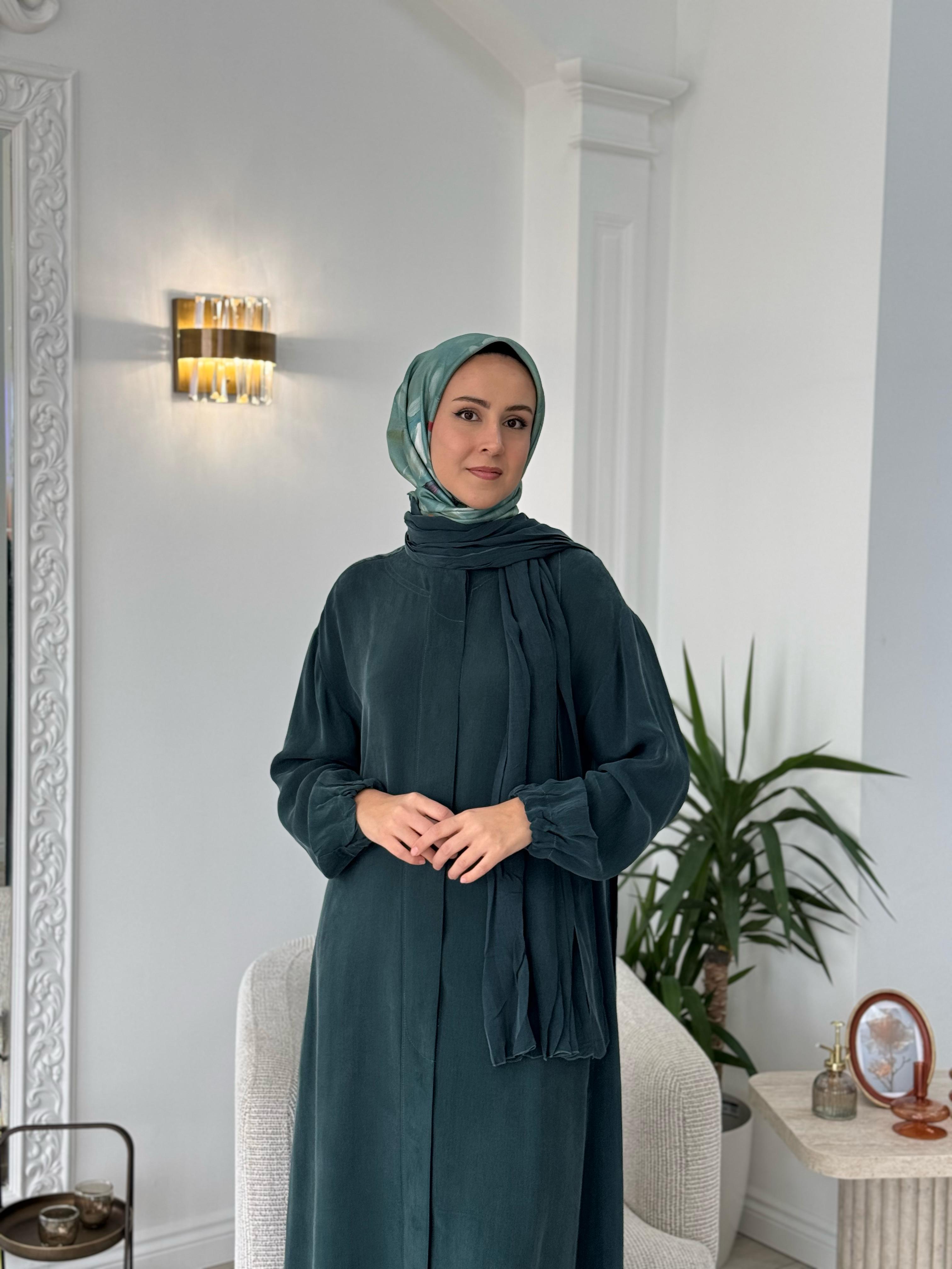 Misswhence Şal Detaylı İpek Pardesü Yeşil 37514