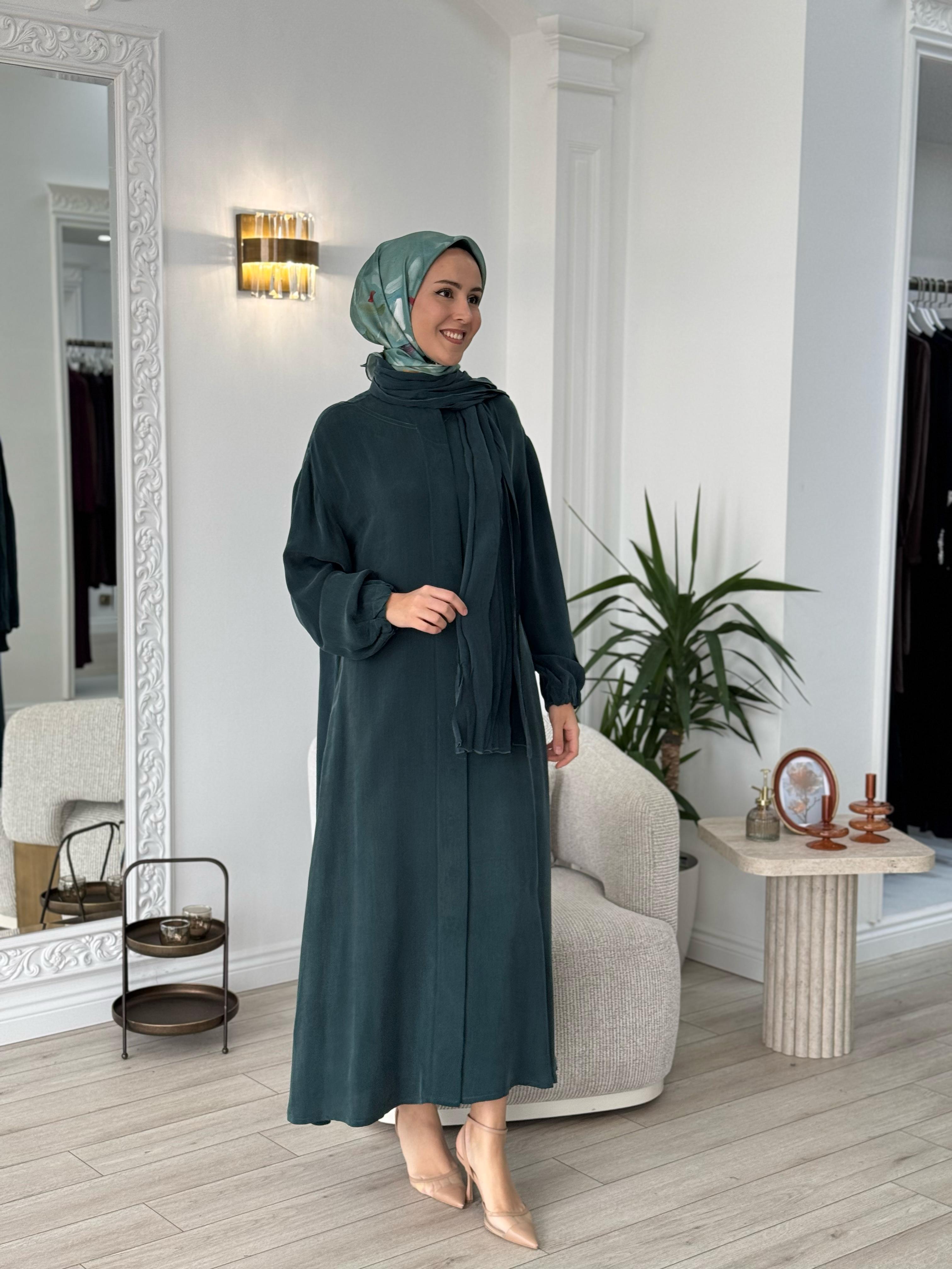 Misswhence Şal Detaylı İpek Pardesü Yeşil 37514