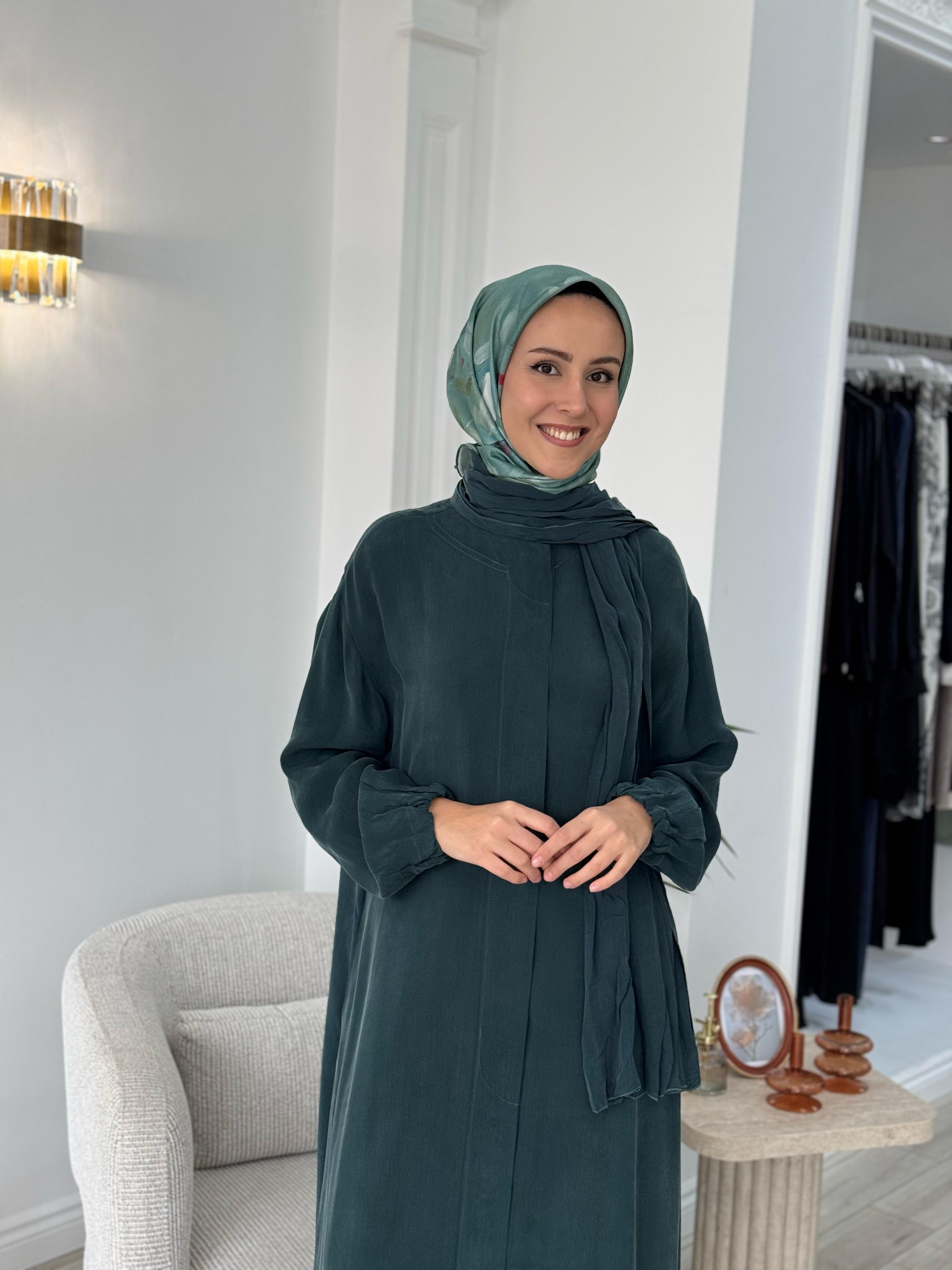 Misswhence Şal Detaylı İpek Pardesü Yeşil 37514