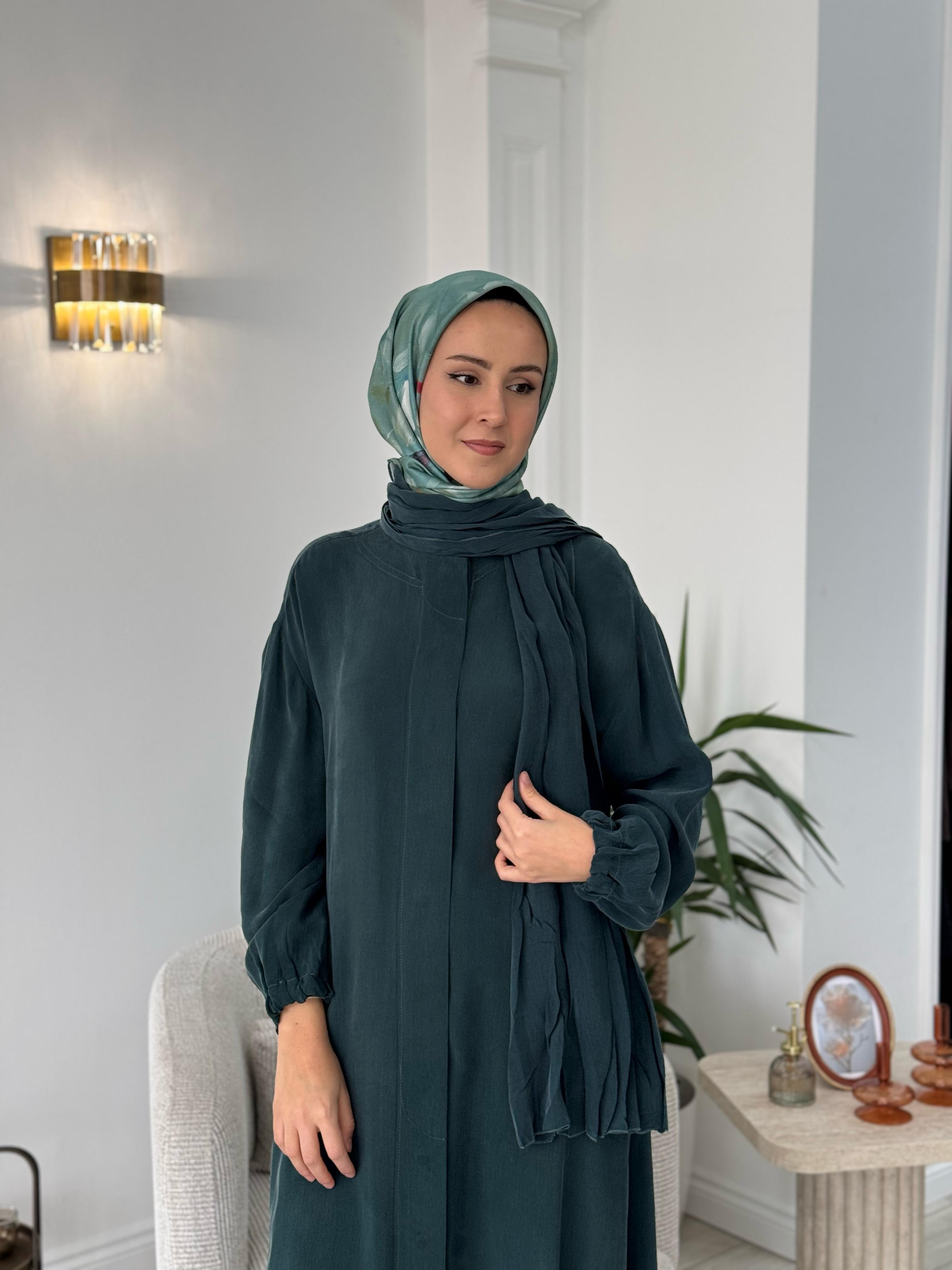 Misswhence Şal Detaylı İpek Pardesü Yeşil 37514