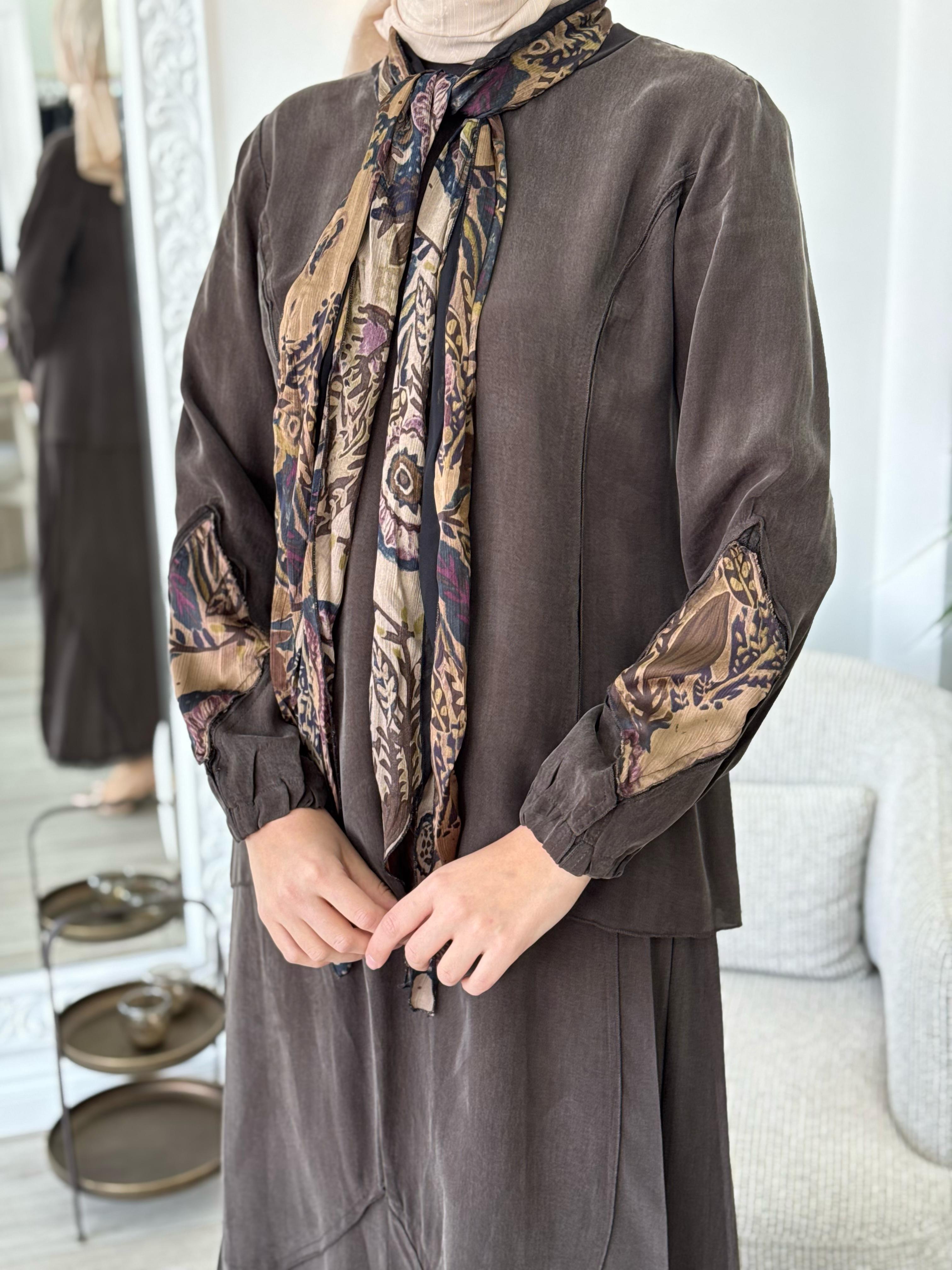 Misswhence Şal Detaylı İpek Takım Kahverengi  37003