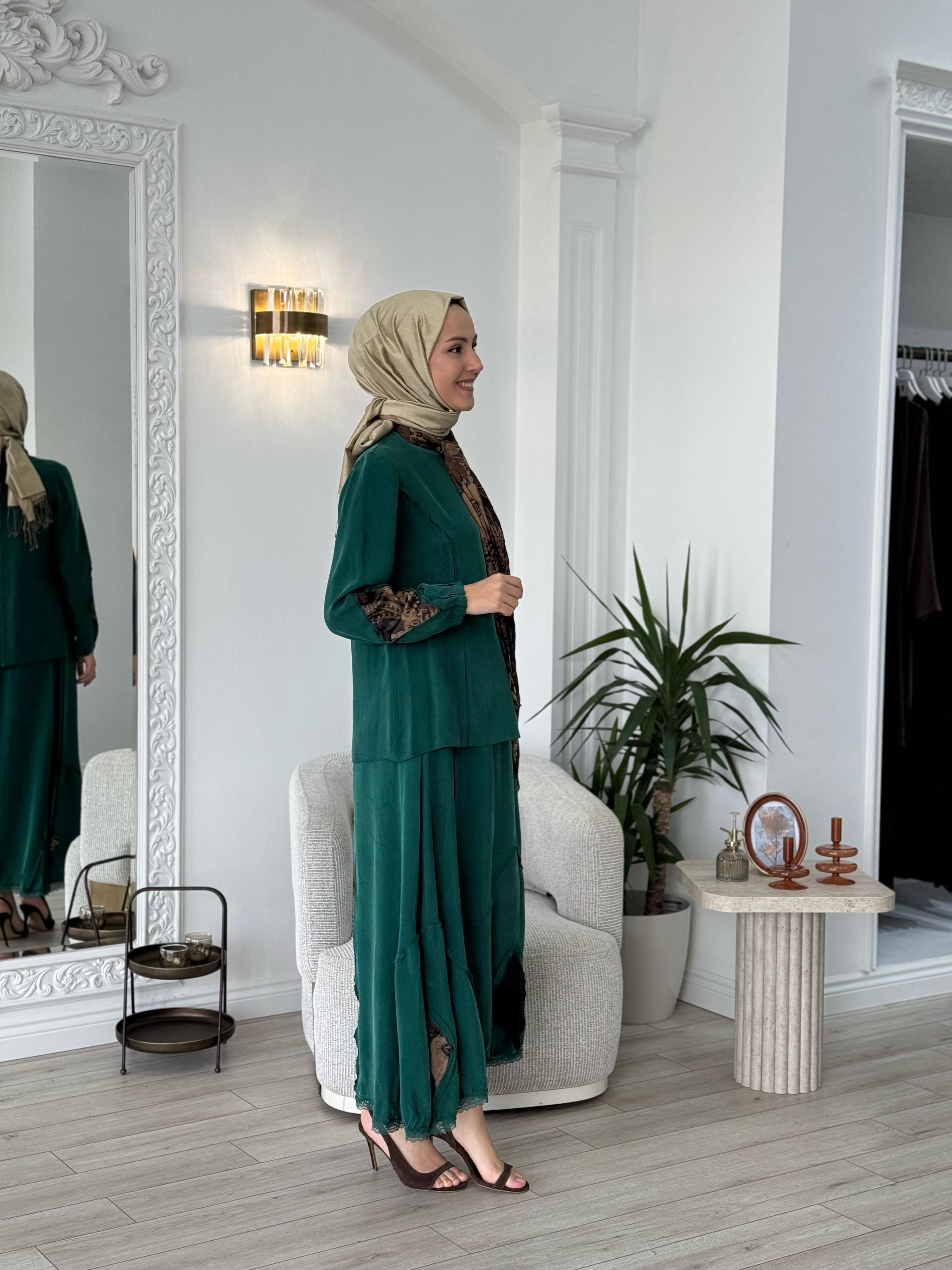 Misswhence Şal Detaylı İpek Takım Yeşil 37003