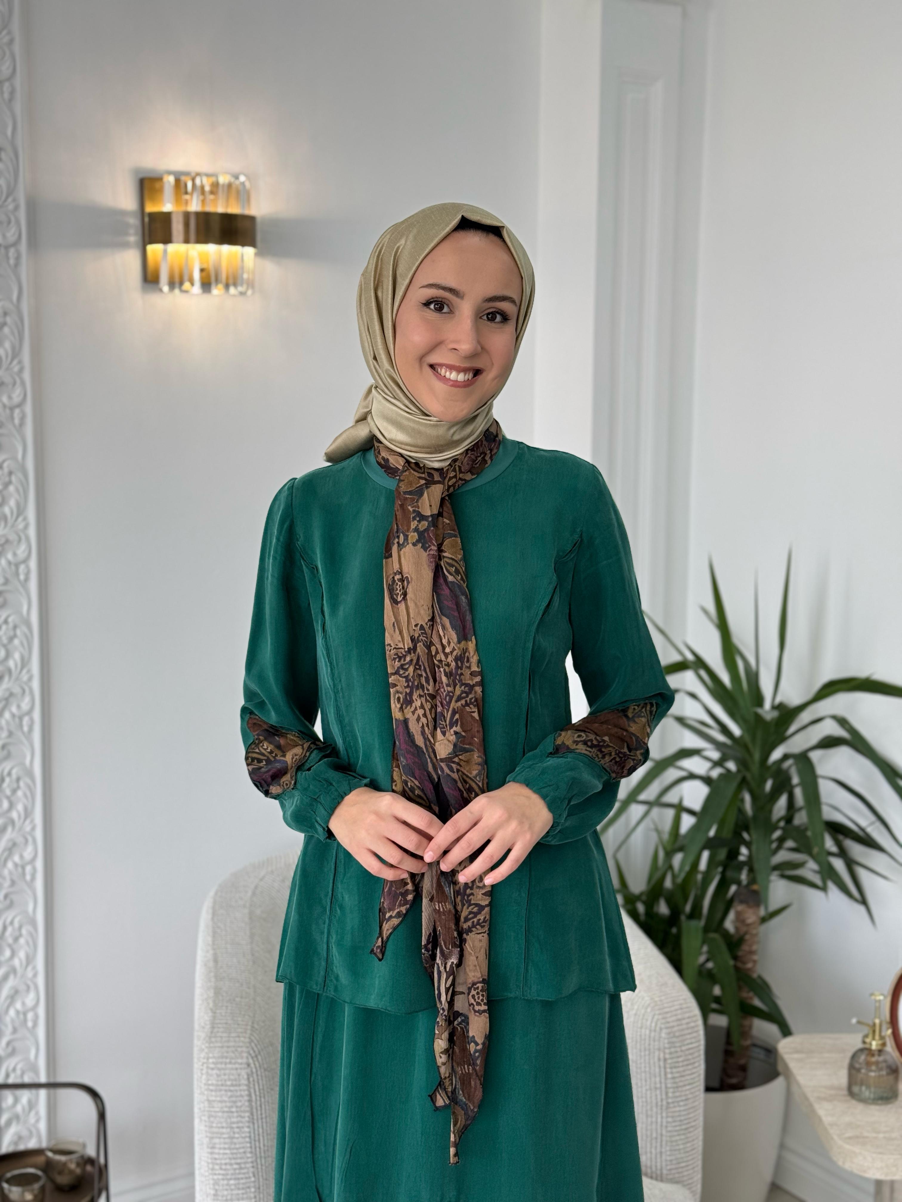 Misswhence Şal Detaylı İpek Takım Yeşil 37003
