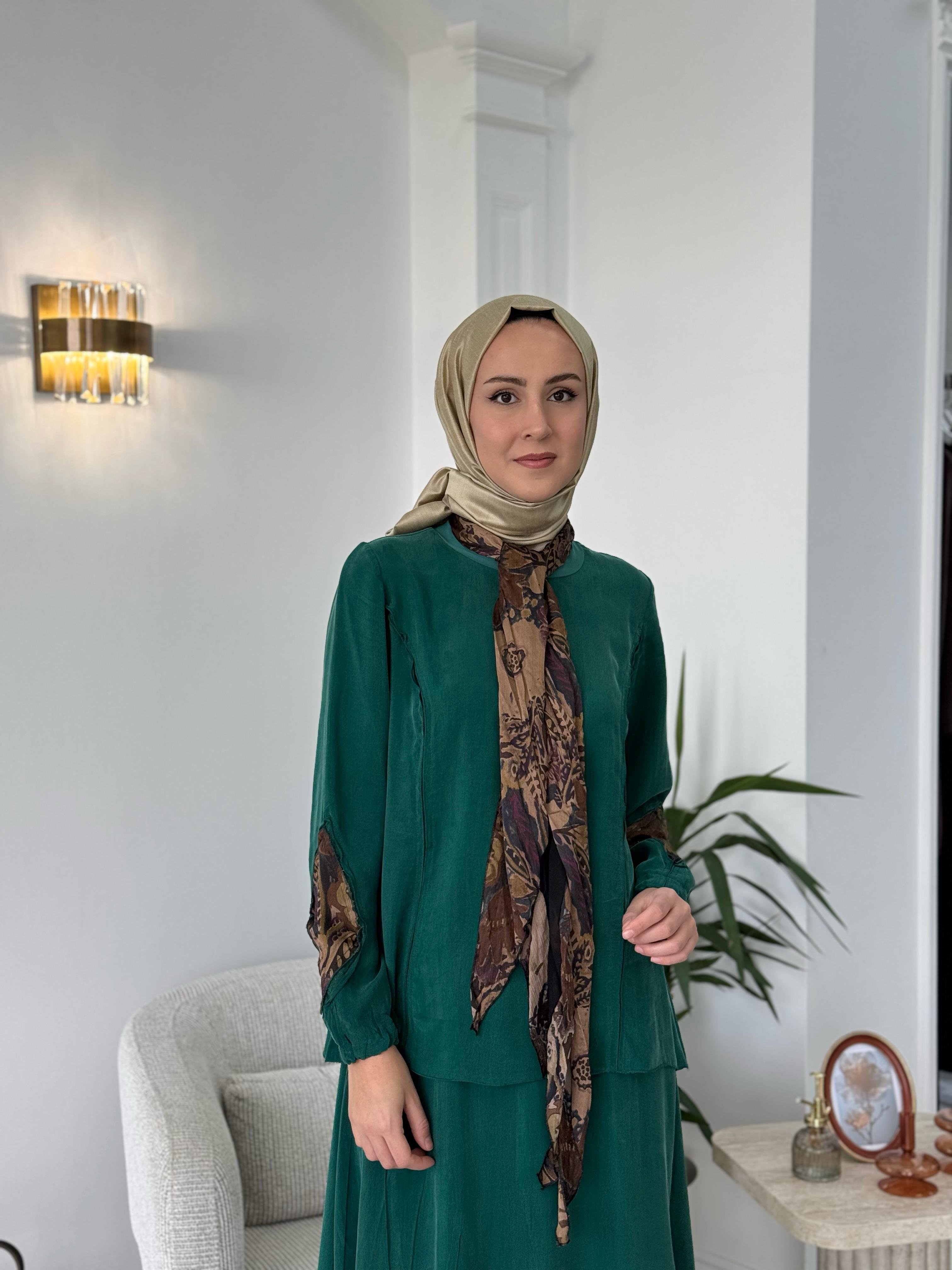 Misswhence Şal Detaylı İpek Takım Yeşil 37003