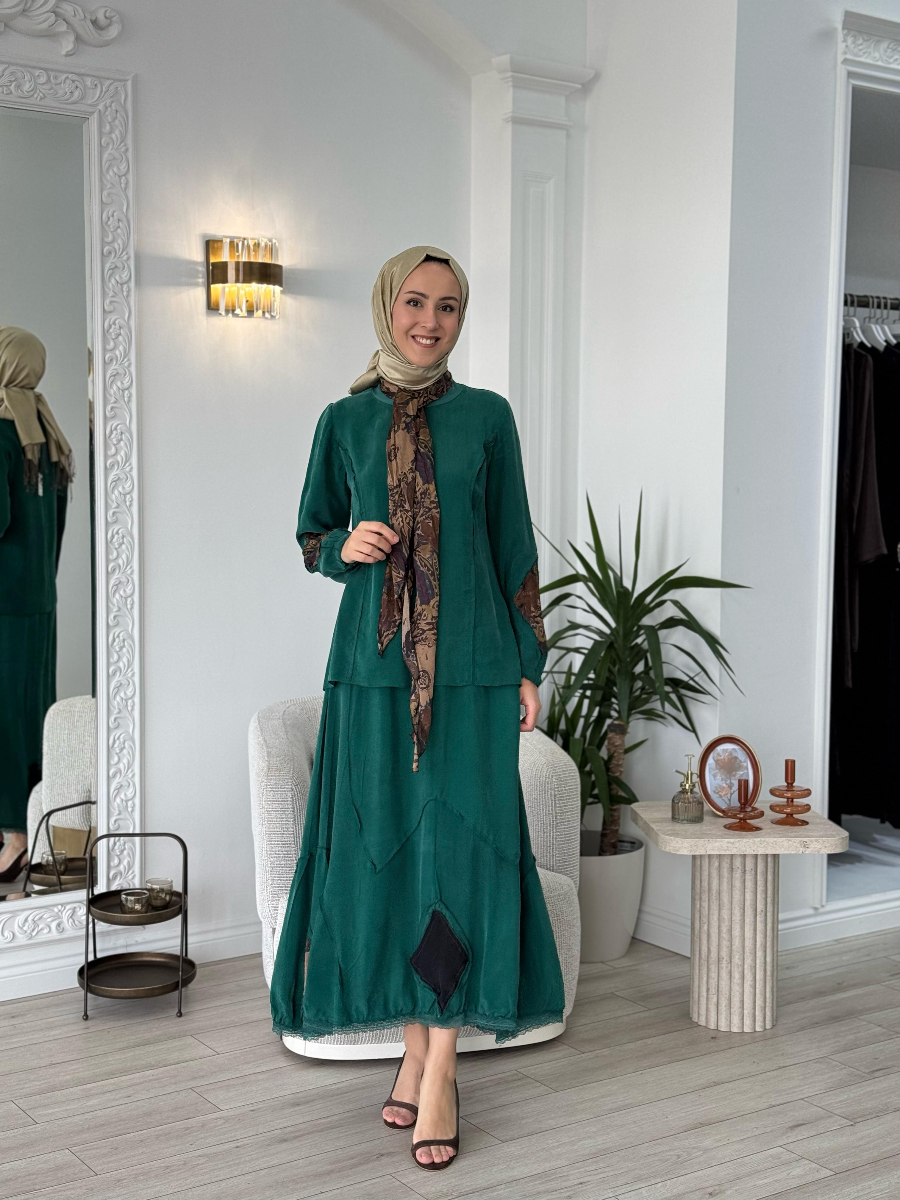 Misswhence Şal Detaylı İpek Takım Yeşil 37003