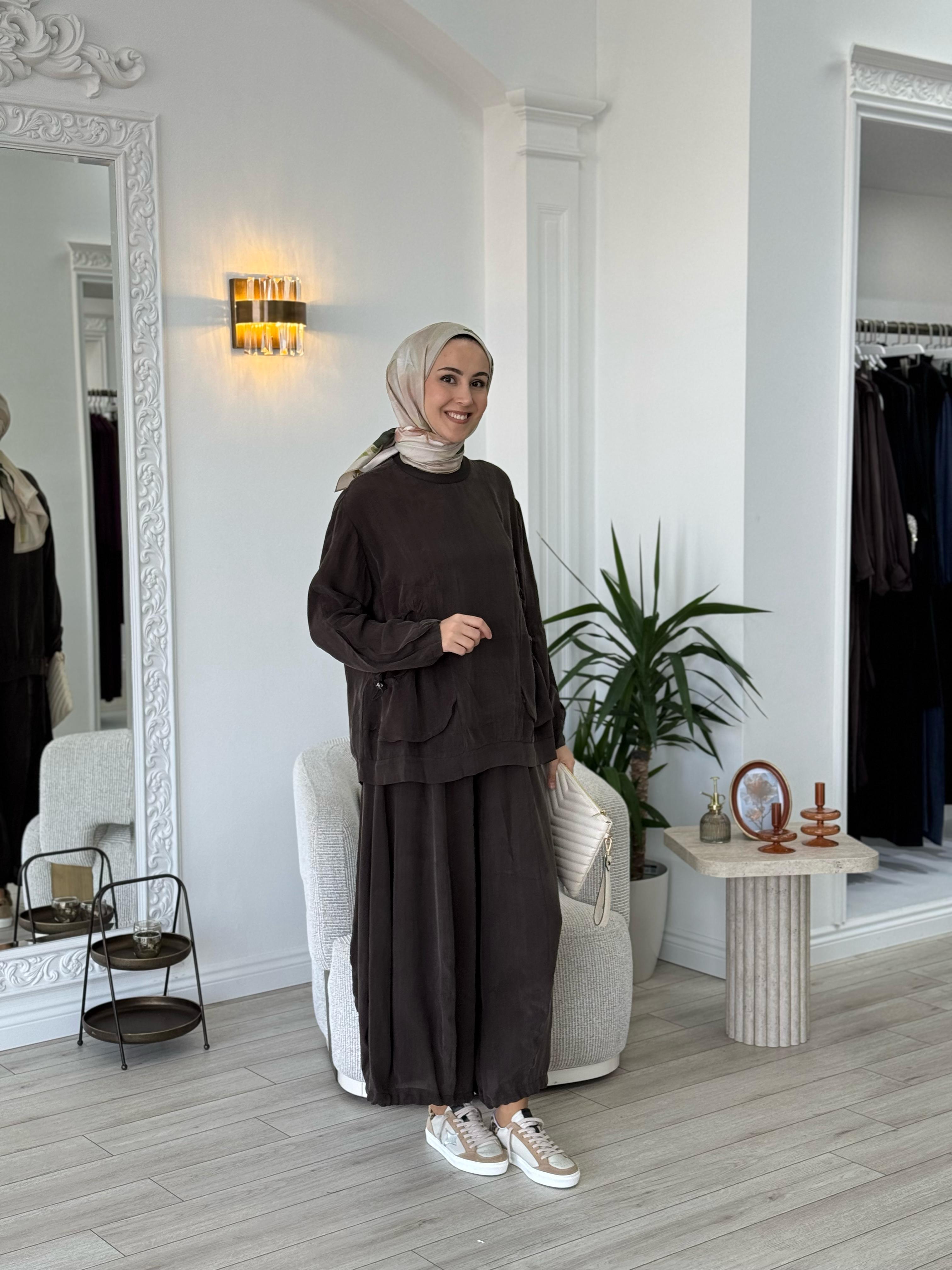 Misswhence Şalvarlı Takım Kahverengi 37015