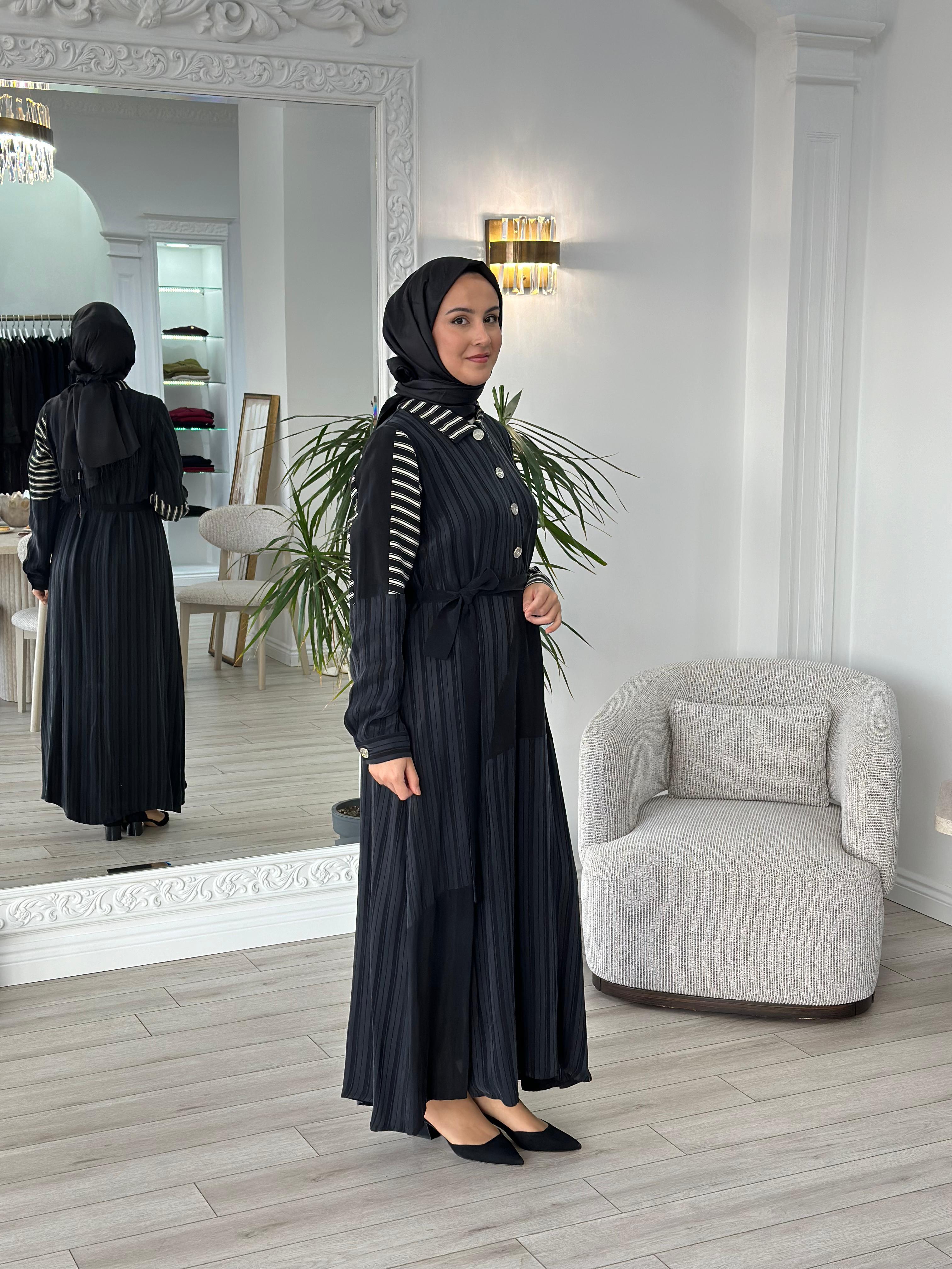 Misswhence Siyah Beyaz Çizgili Elbise 36815