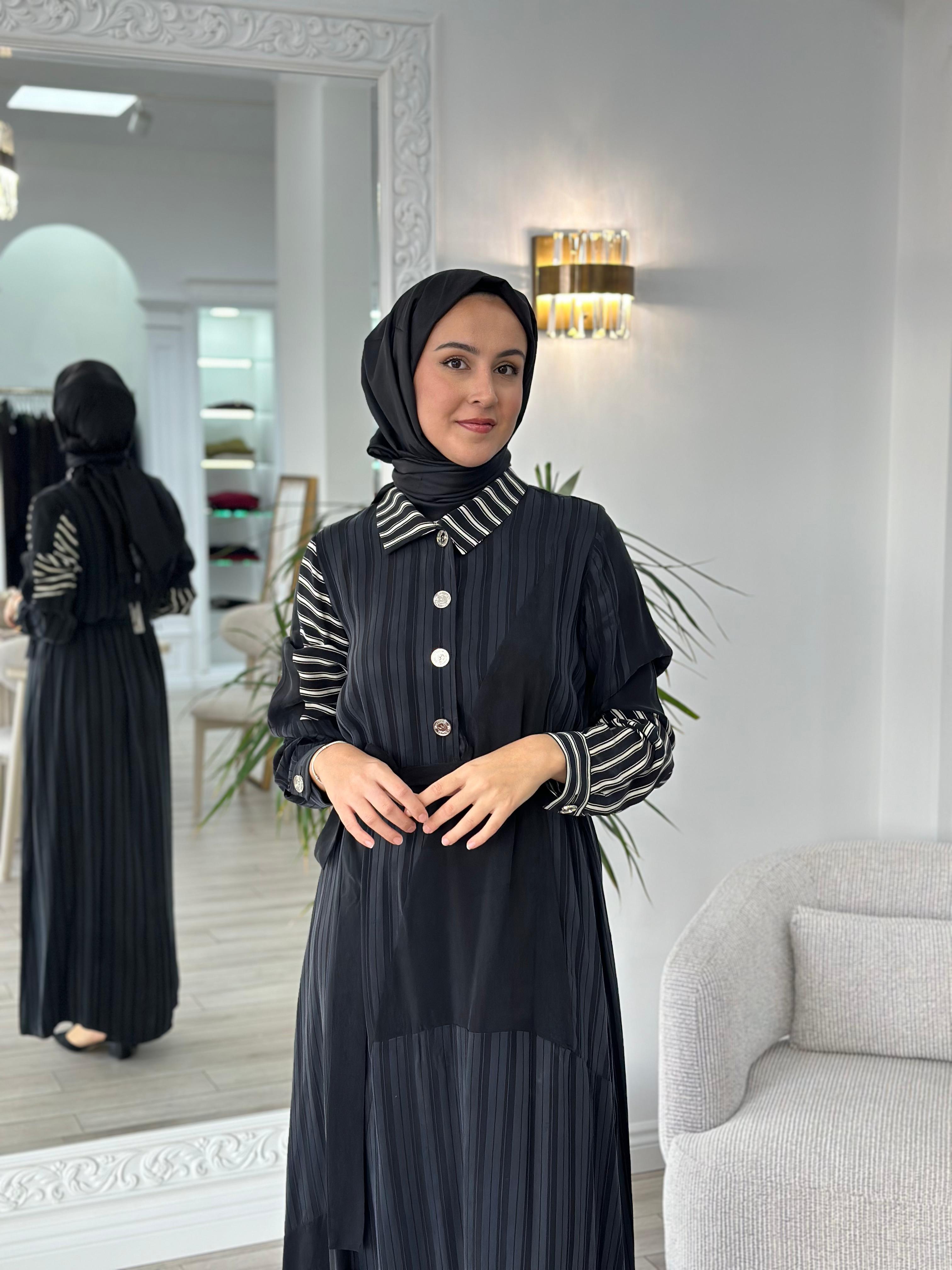 Misswhence Siyah Beyaz Çizgili Elbise 36815