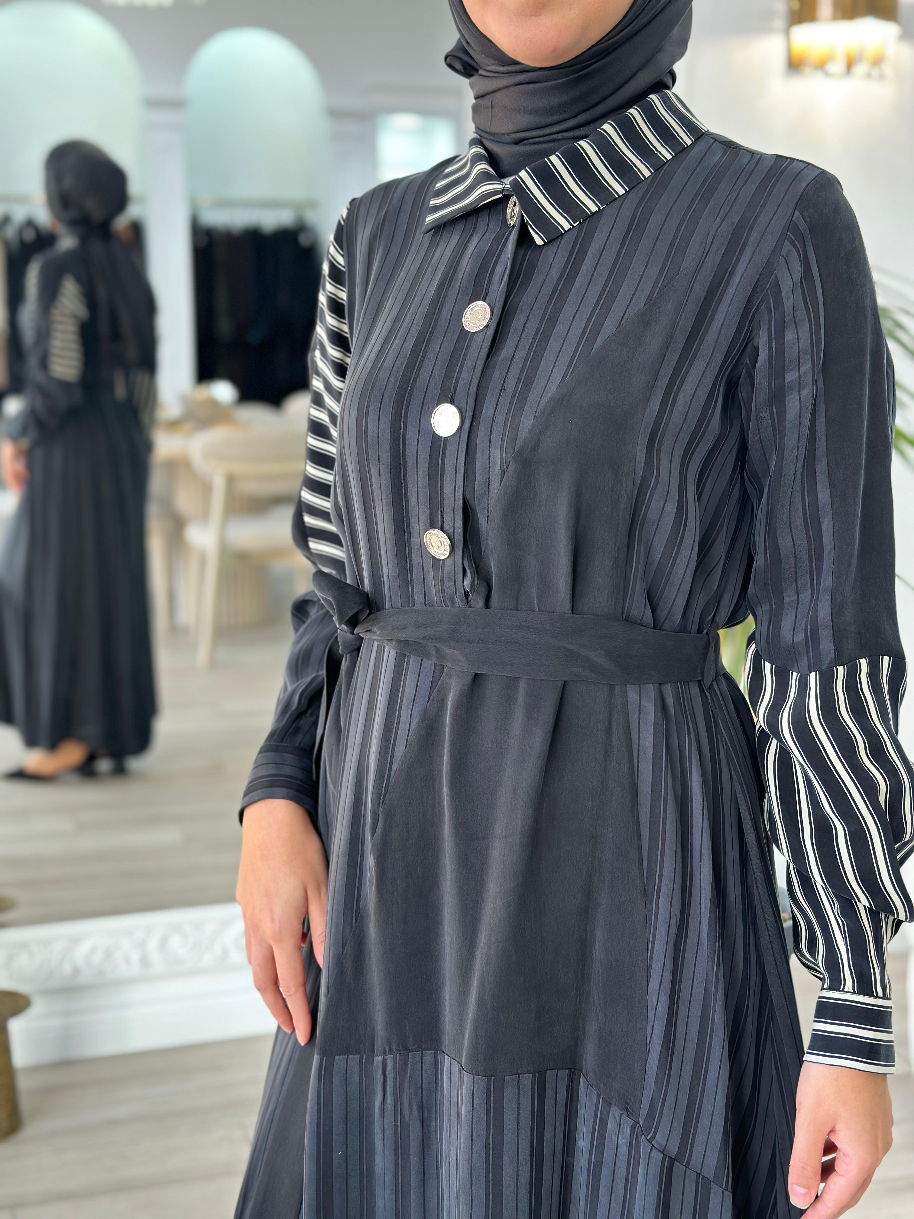 Misswhence Siyah Beyaz Çizgili Elbise 36815