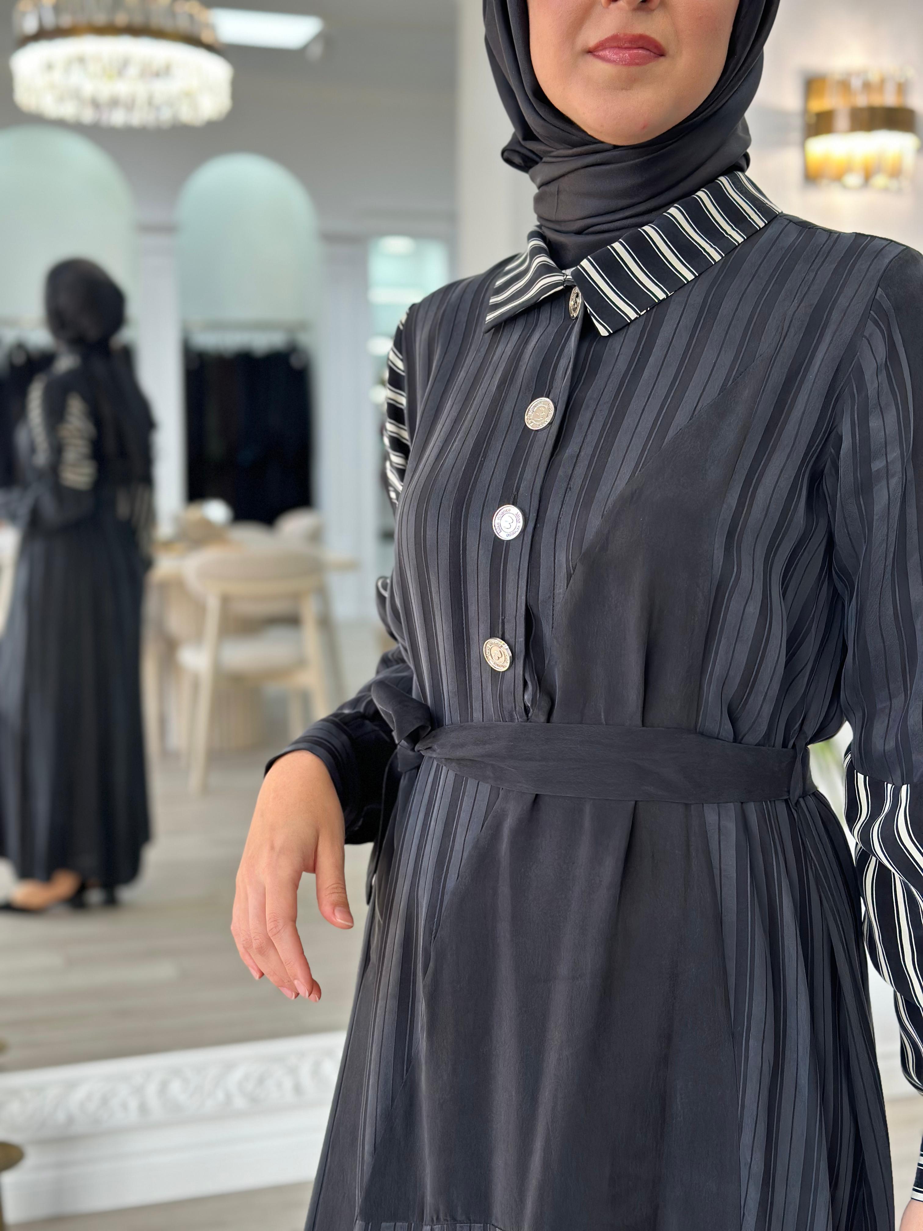 Misswhence Siyah Beyaz Çizgili Elbise 36815