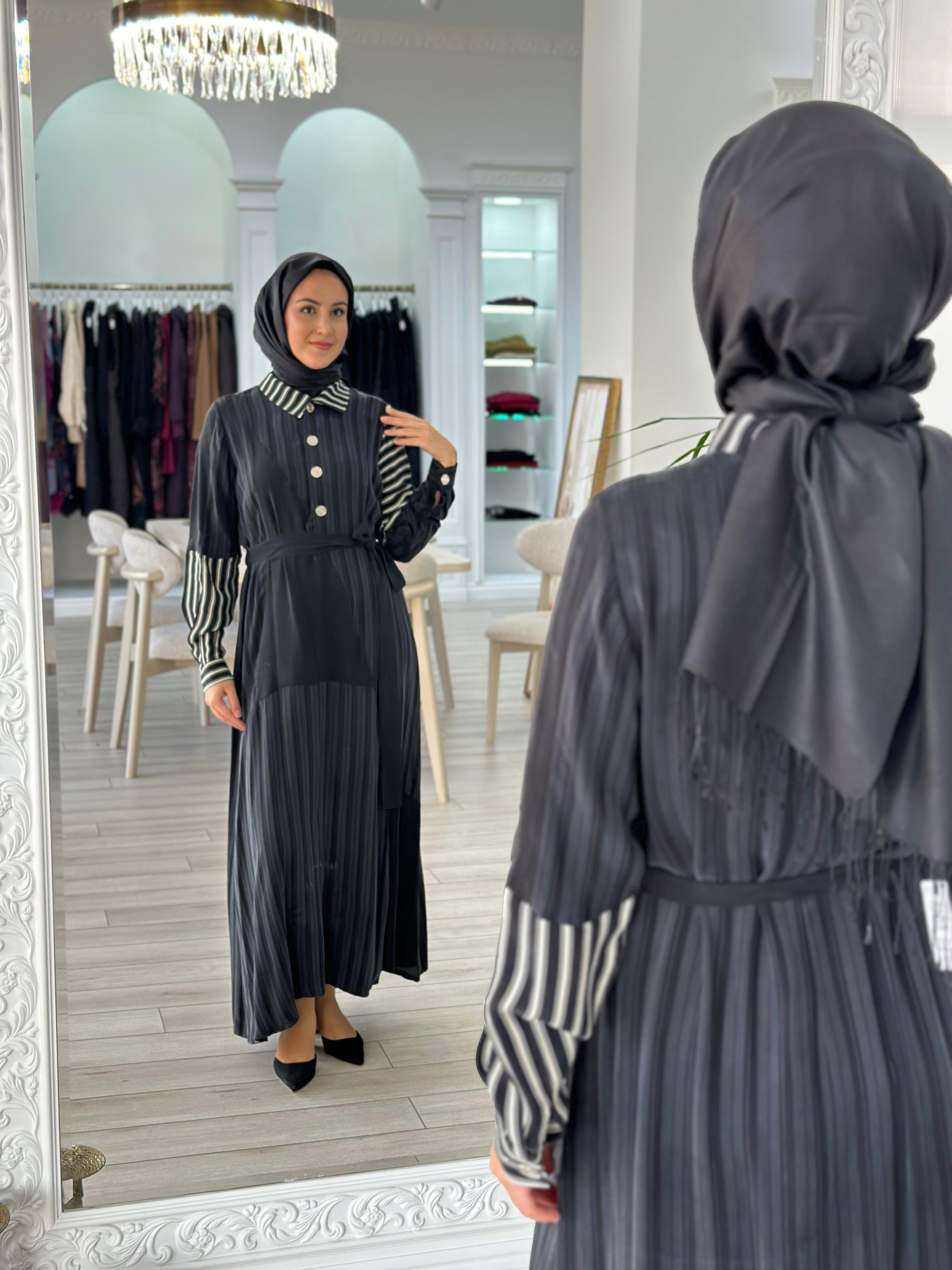 Misswhence Siyah Beyaz Çizgili Elbise 36815