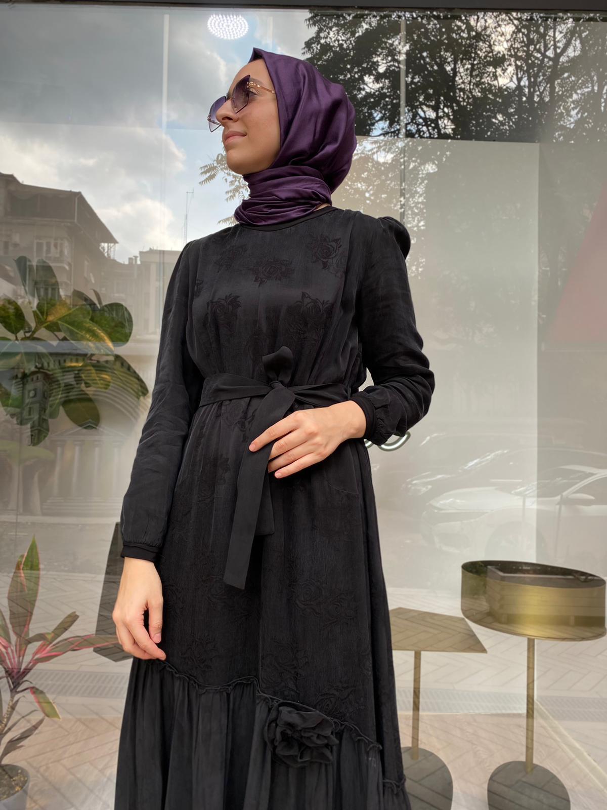Misswhence Siyah Jakarlı İpek Elbise 34820 