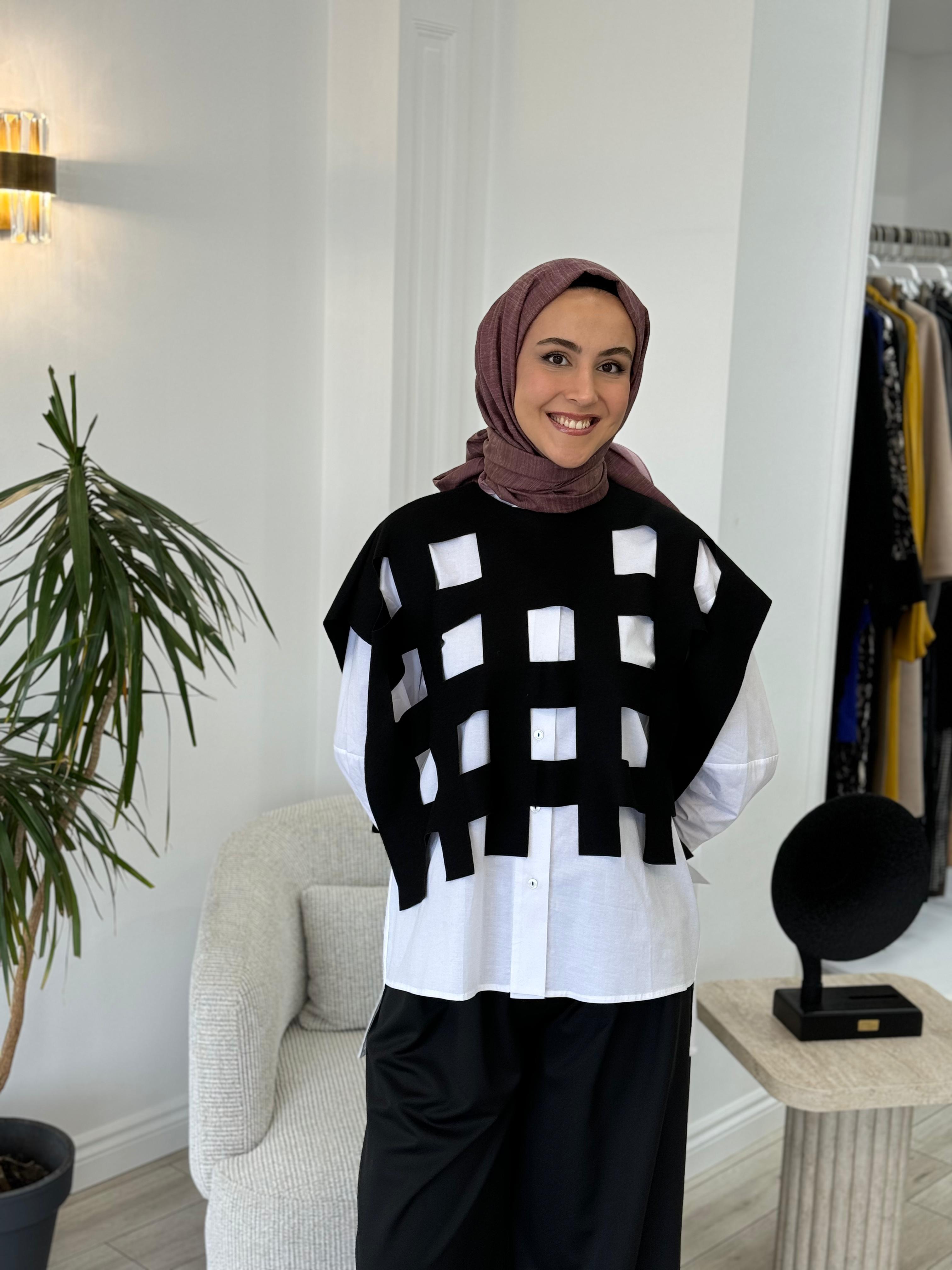 Misswhence Siyah Kemerli Kafesli Elbise 34801