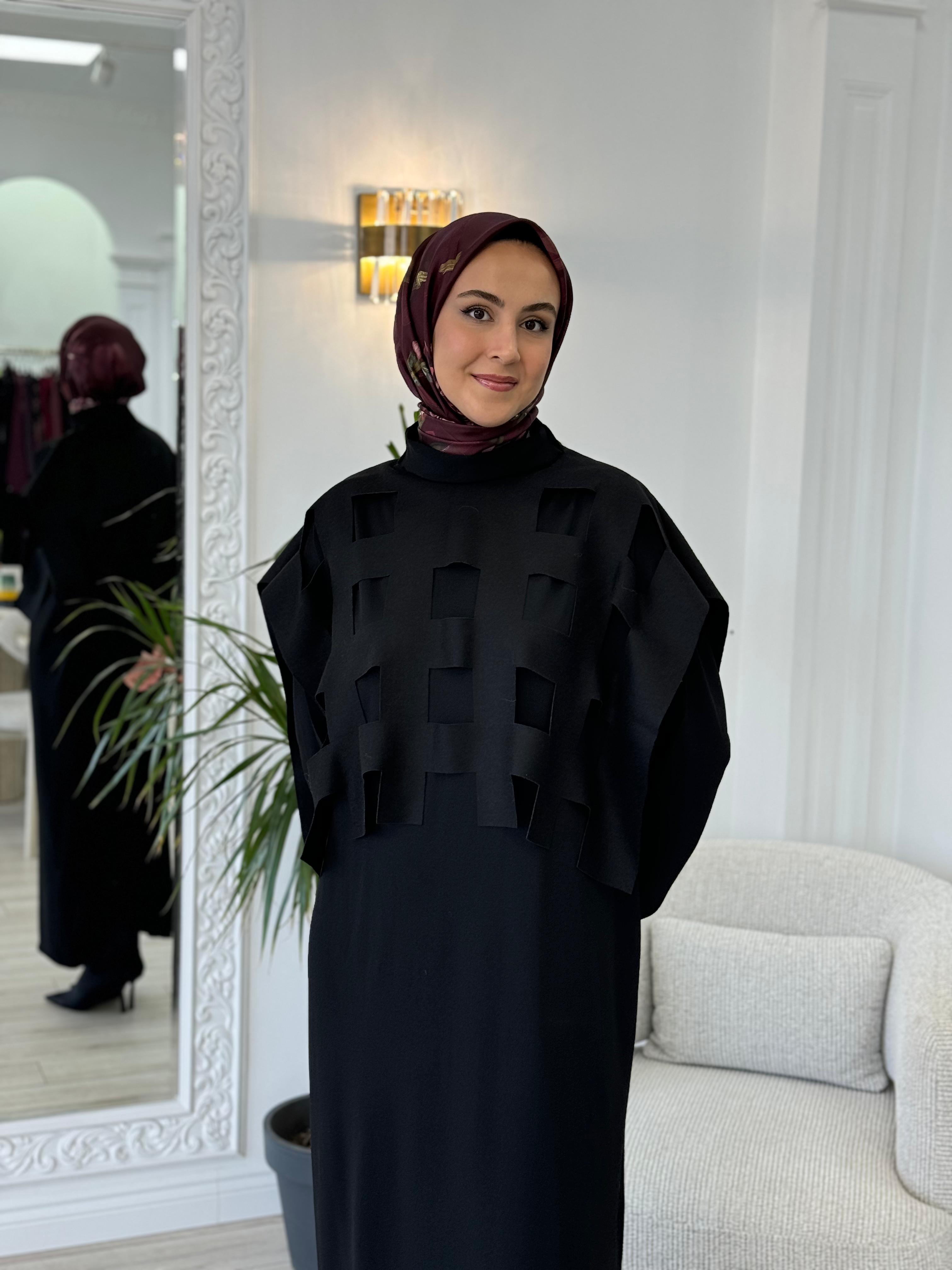 Misswhence Siyah Kemerli Kafesli Elbise 34801