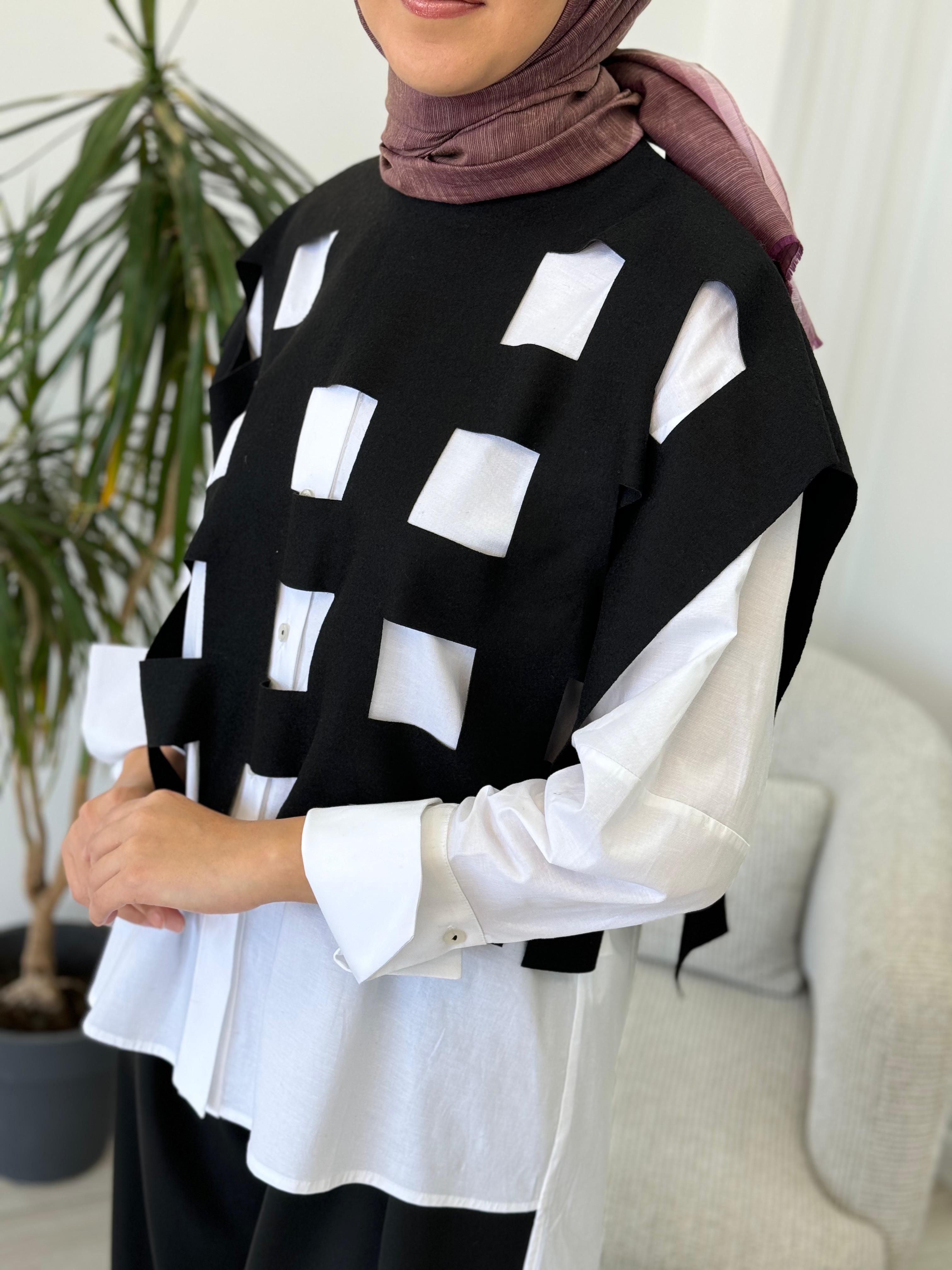 Misswhence Siyah Kemerli Kafesli Elbise 34801