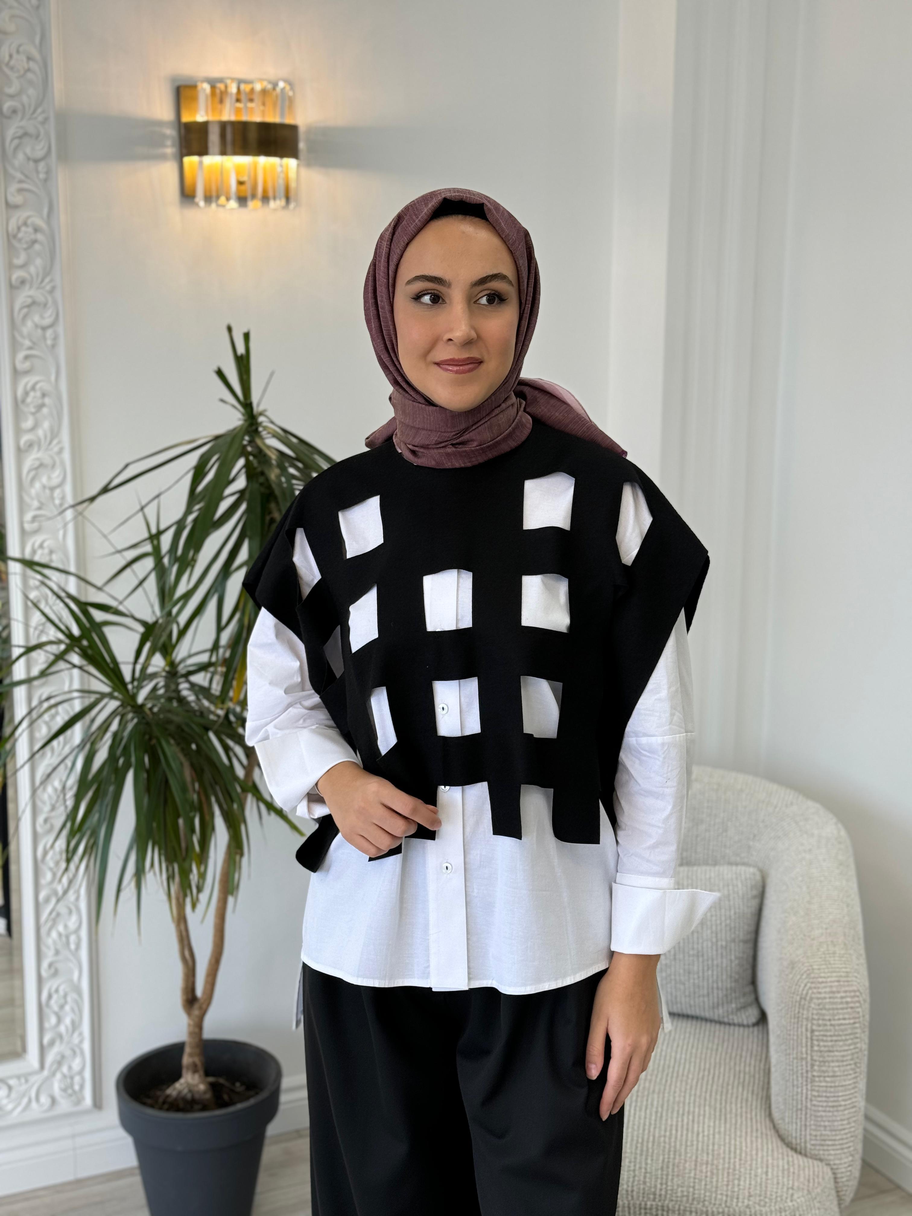 Misswhence Siyah Kemerli Kafesli Elbise 34801