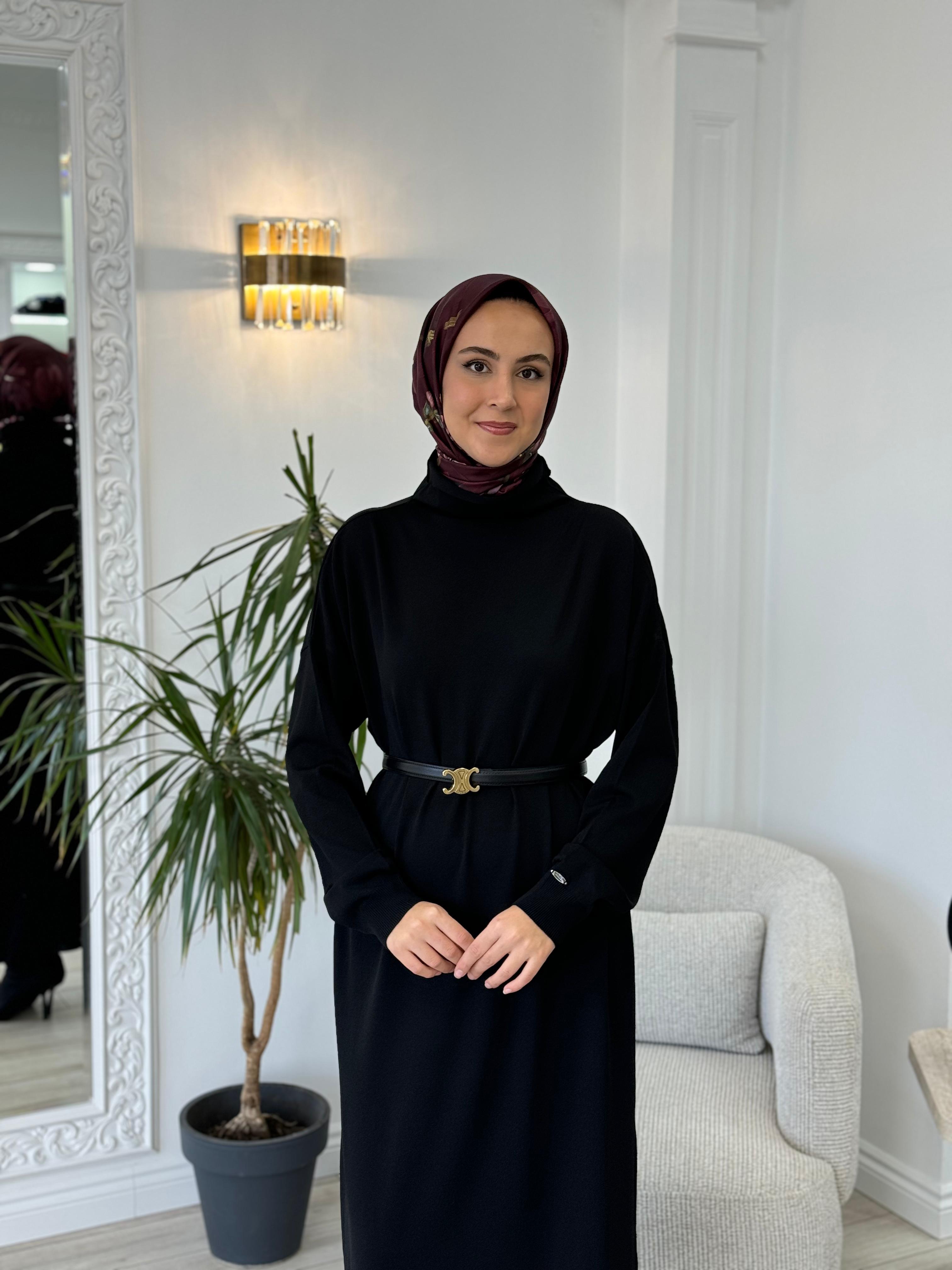 Misswhence Siyah Kemerli Kafesli Elbise 34801