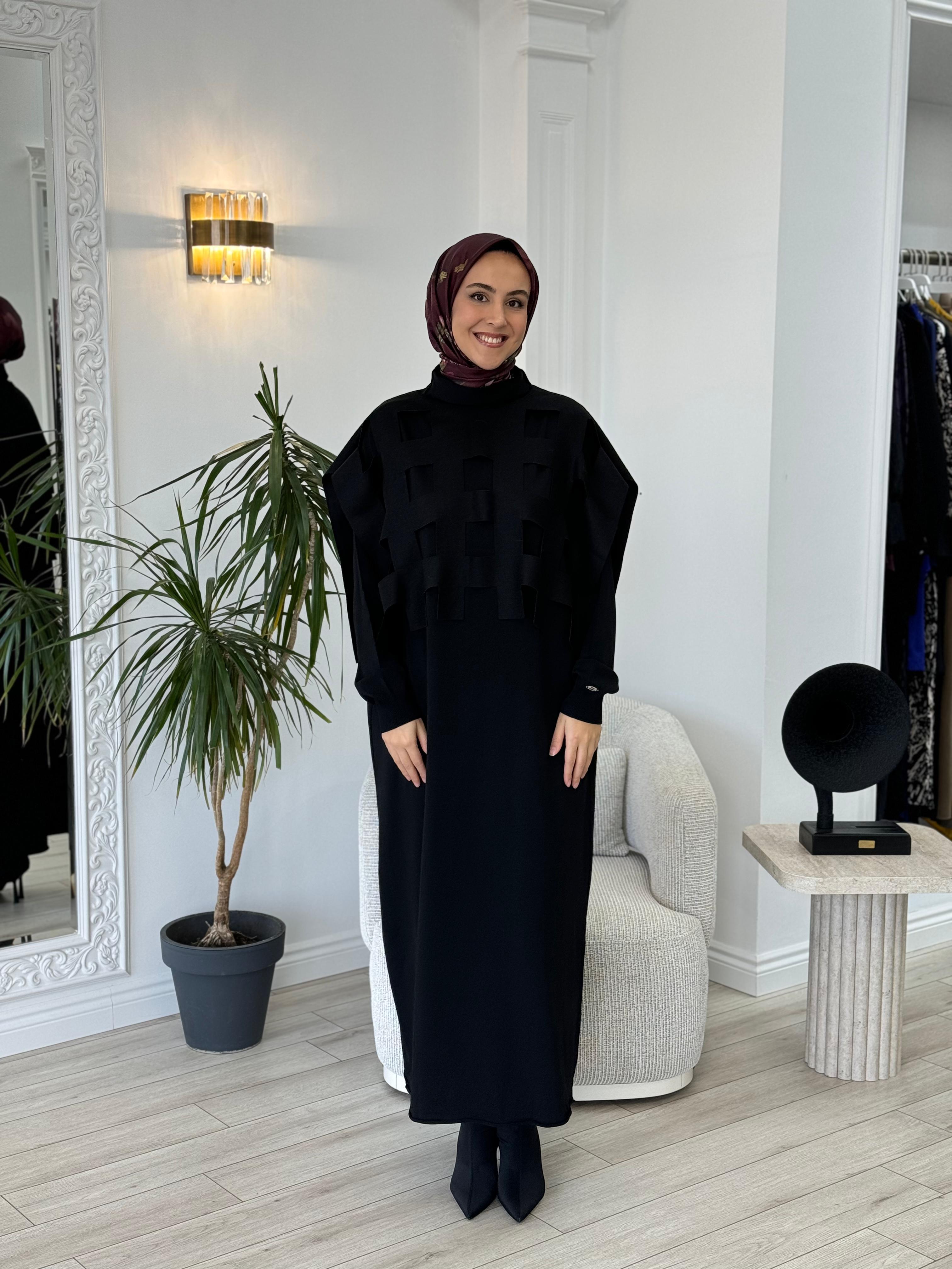 Misswhence Siyah Kemerli Kafesli Elbise 34801