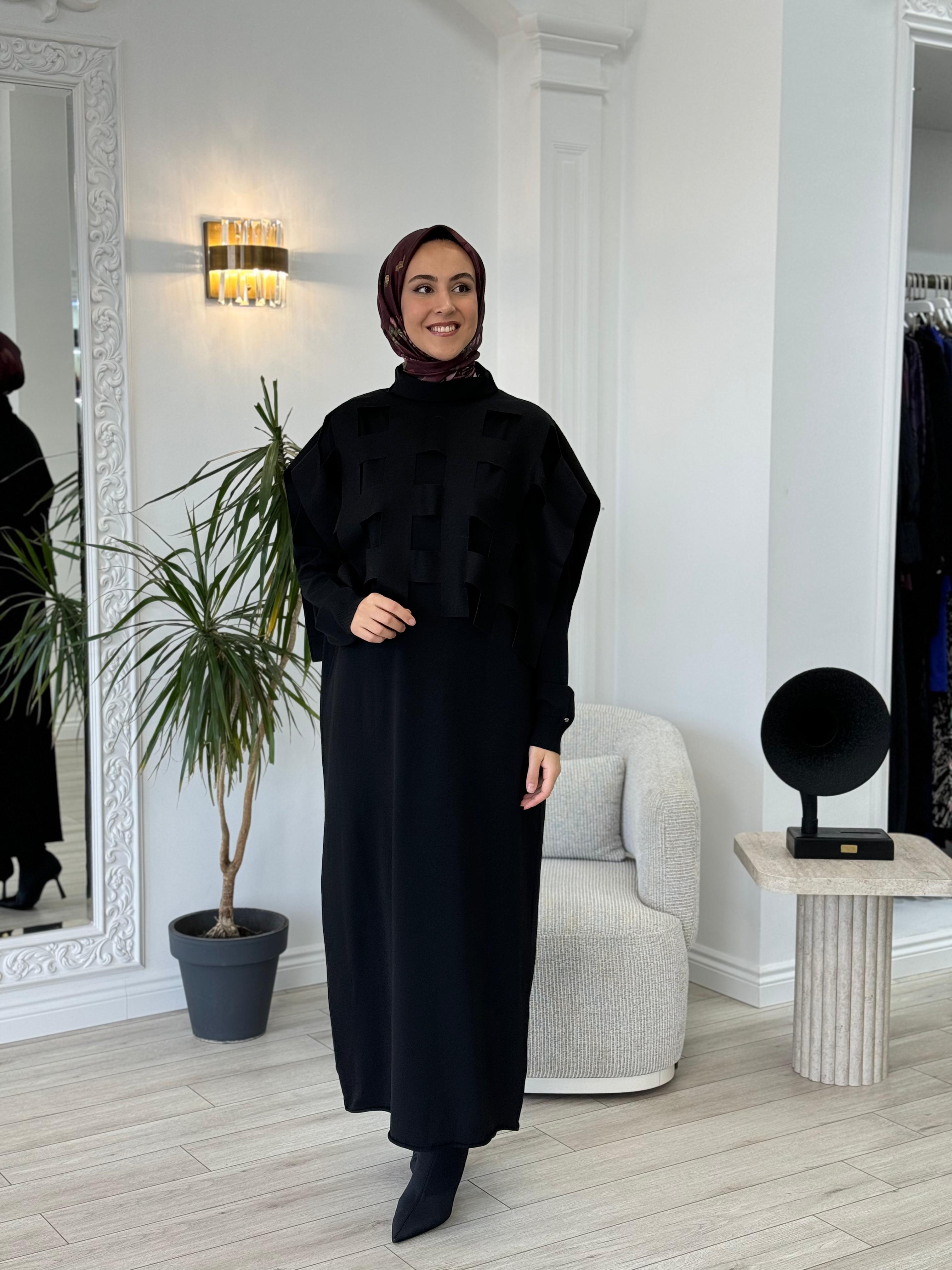 Misswhence Siyah Kemerli Kafesli Elbise 34801