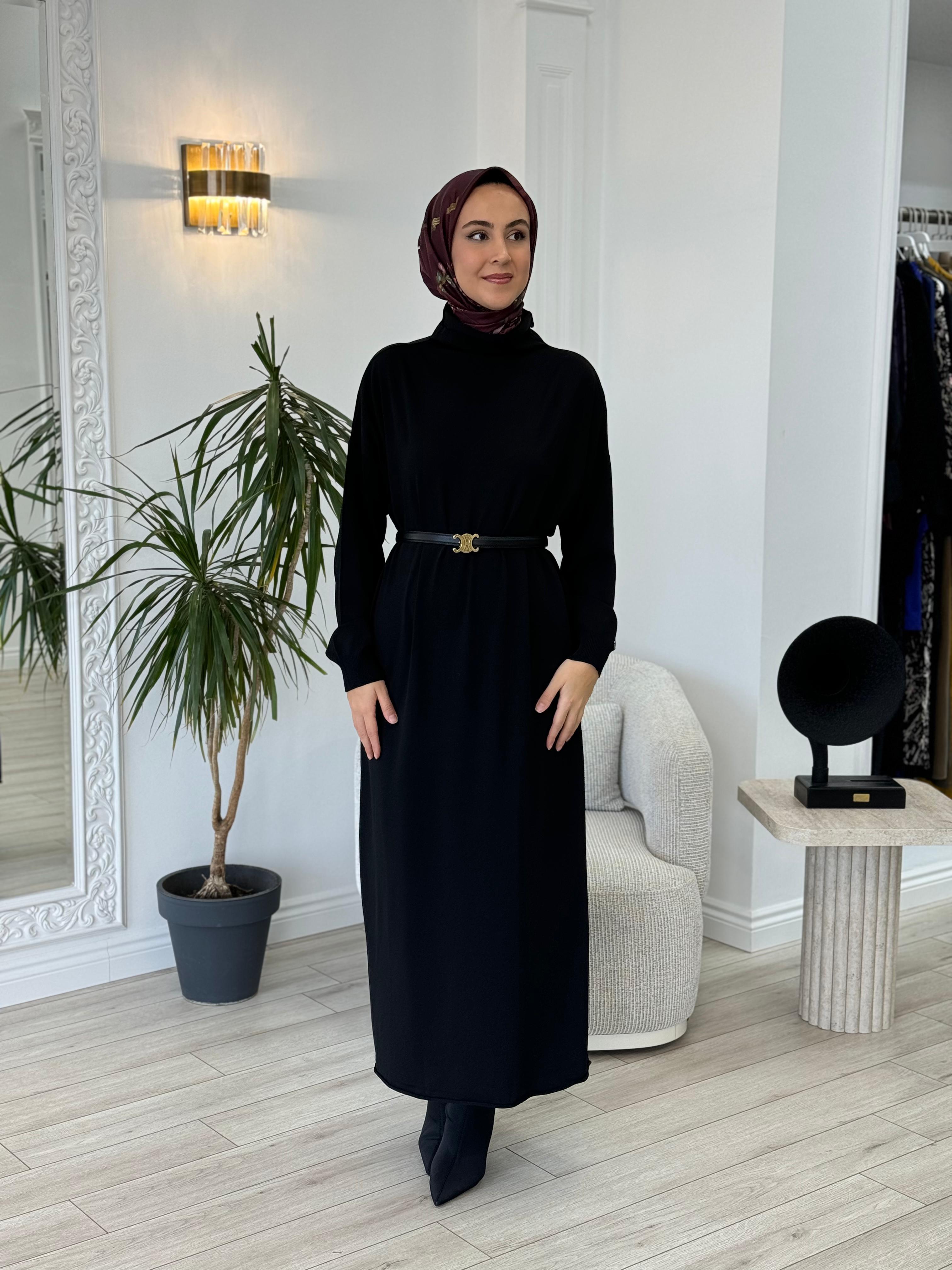 Misswhence Siyah Kemerli Kafesli Elbise 34801