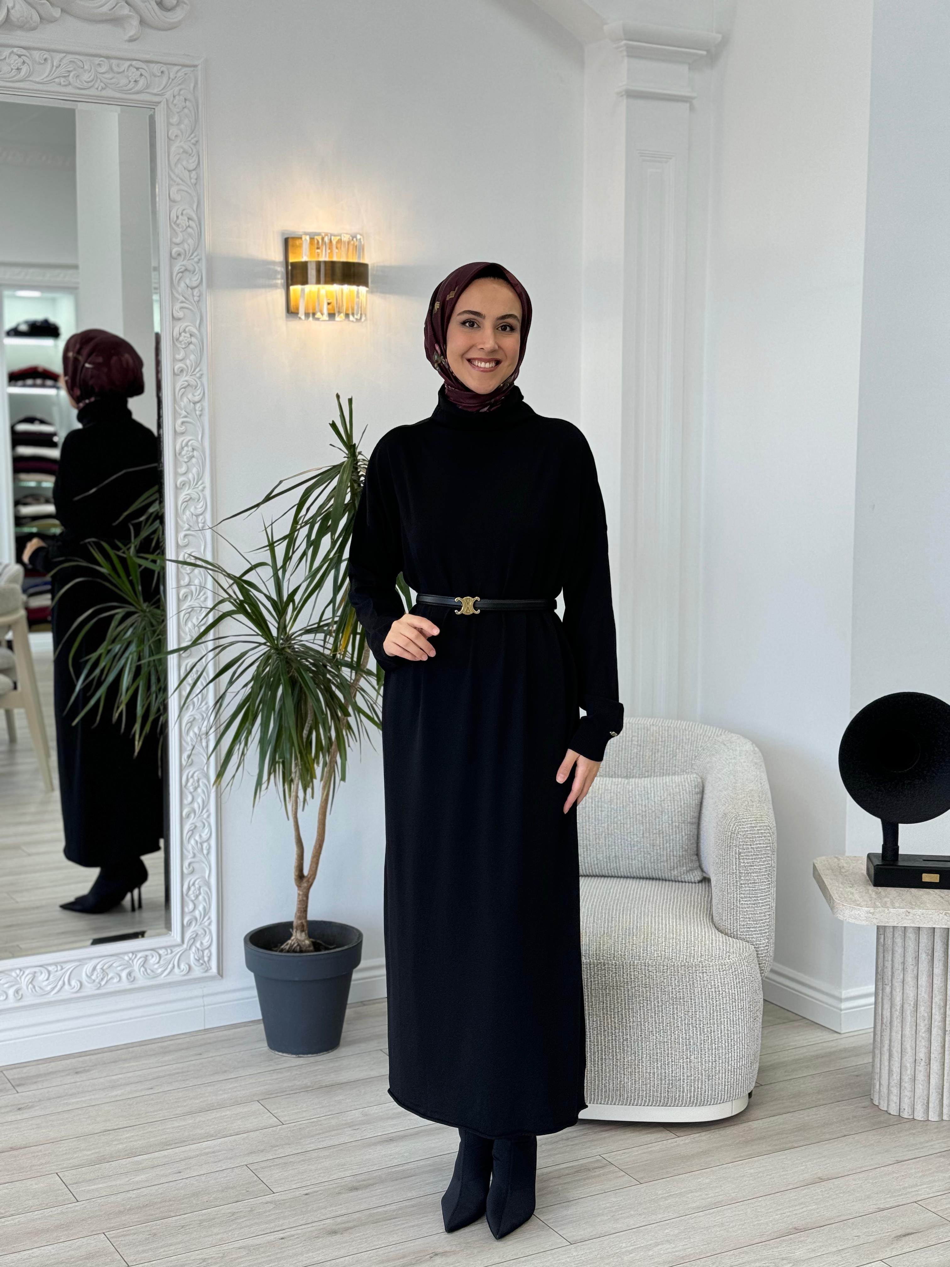 Misswhence Siyah Kemerli Kafesli Elbise 34801