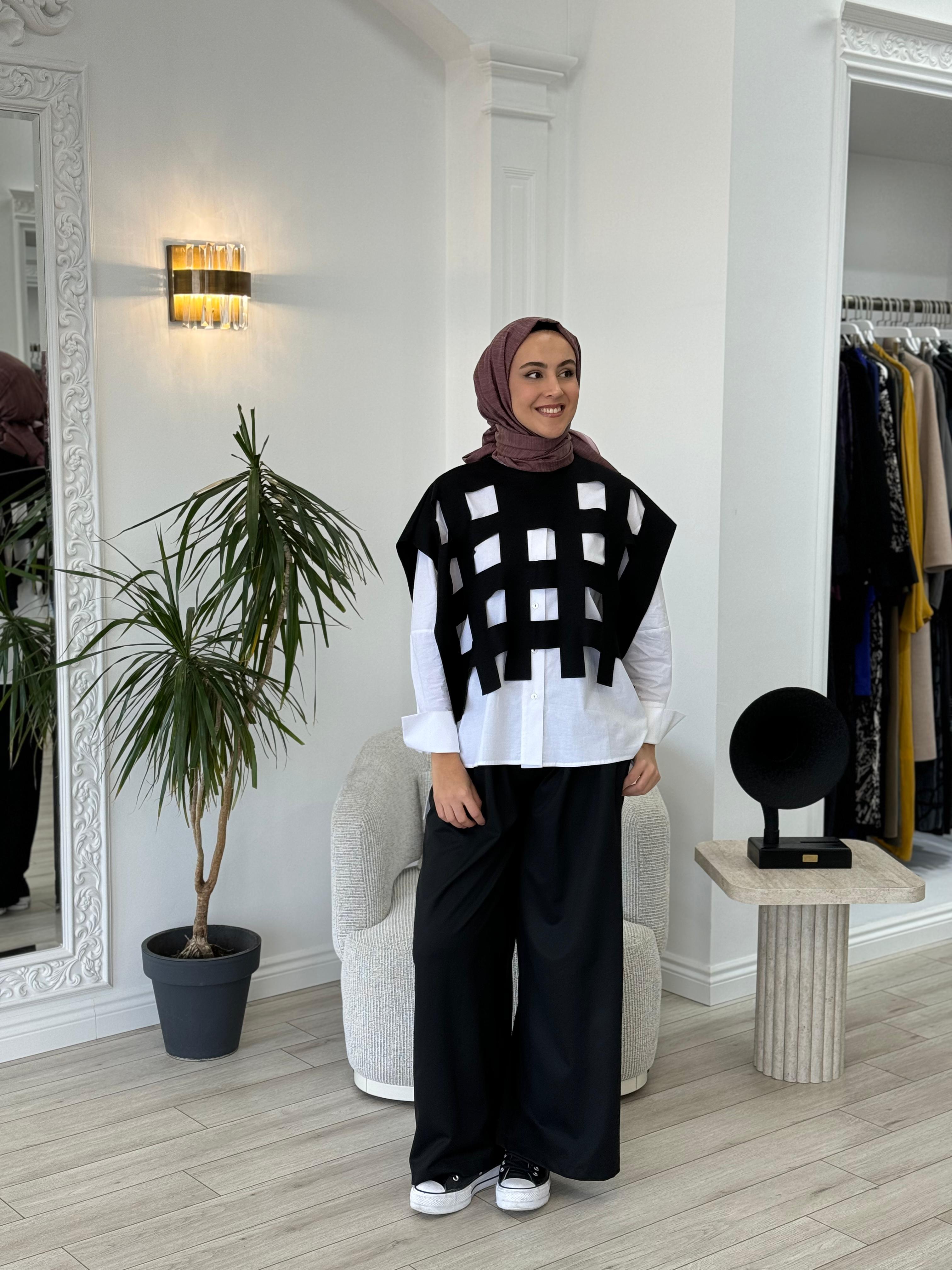 Misswhence Siyah Kemerli Kafesli Elbise 34801