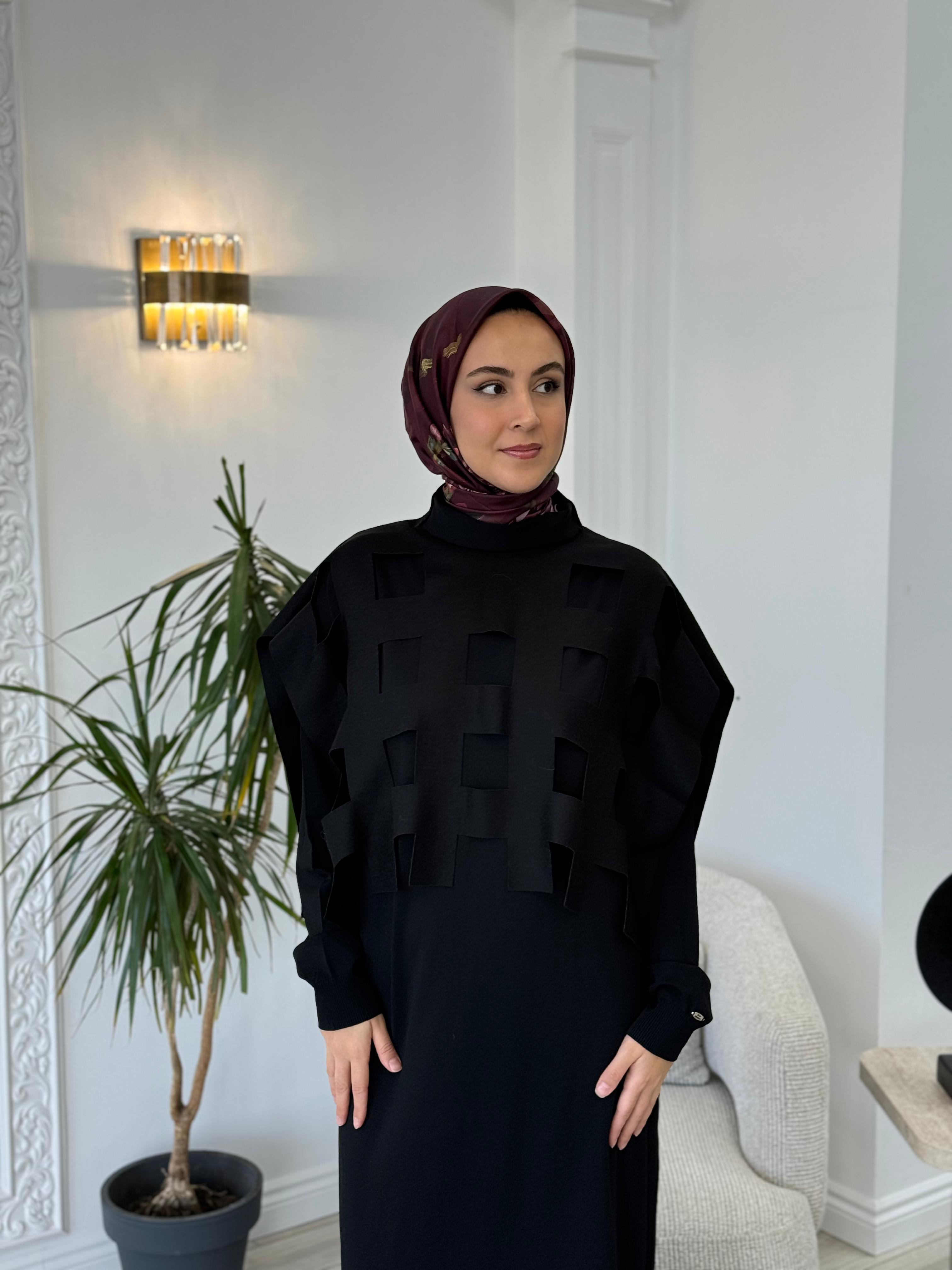 Misswhence Siyah Kemerli Kafesli Elbise 34801