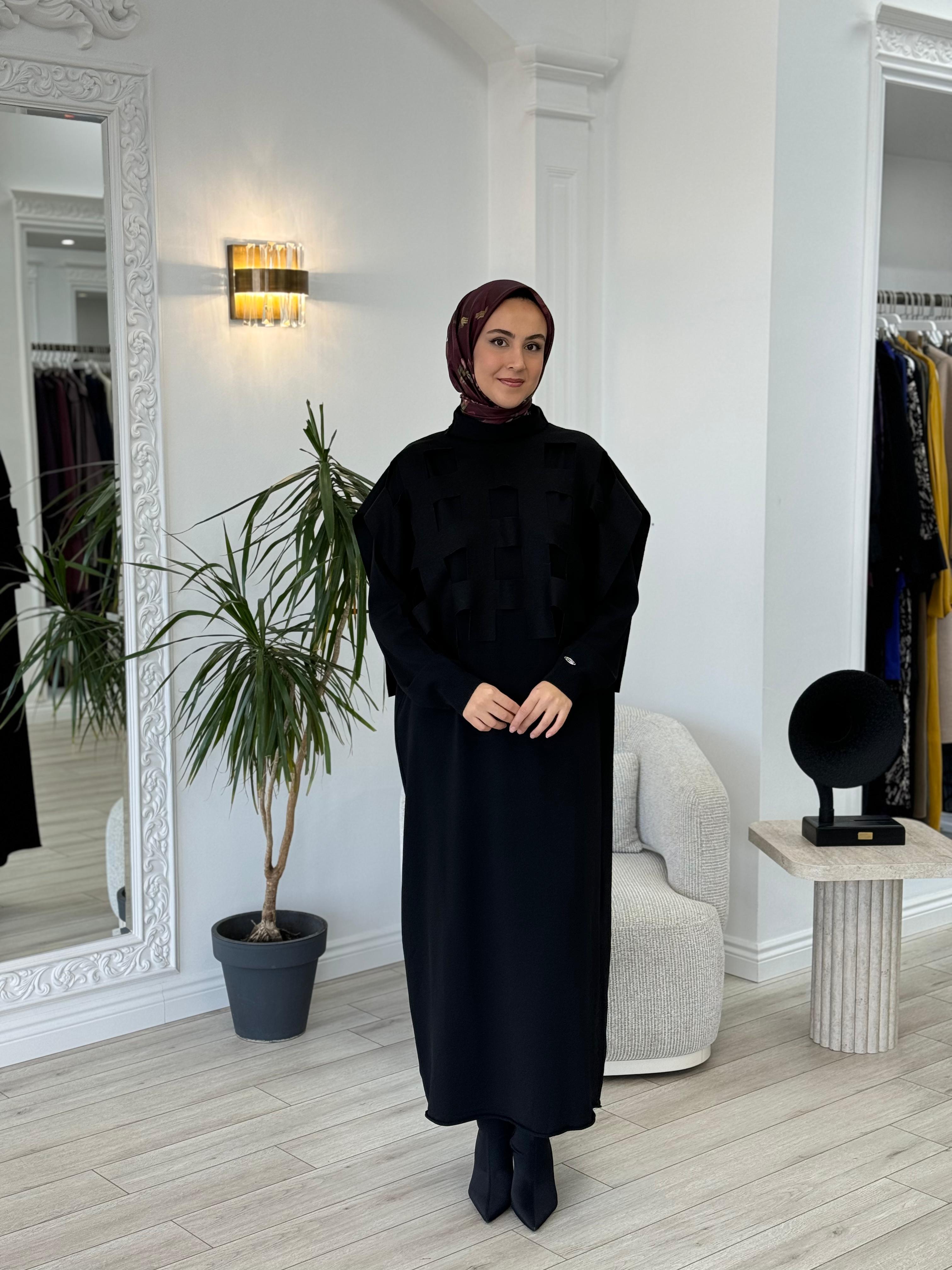 Misswhence Siyah Kemerli Kafesli Elbise 34801