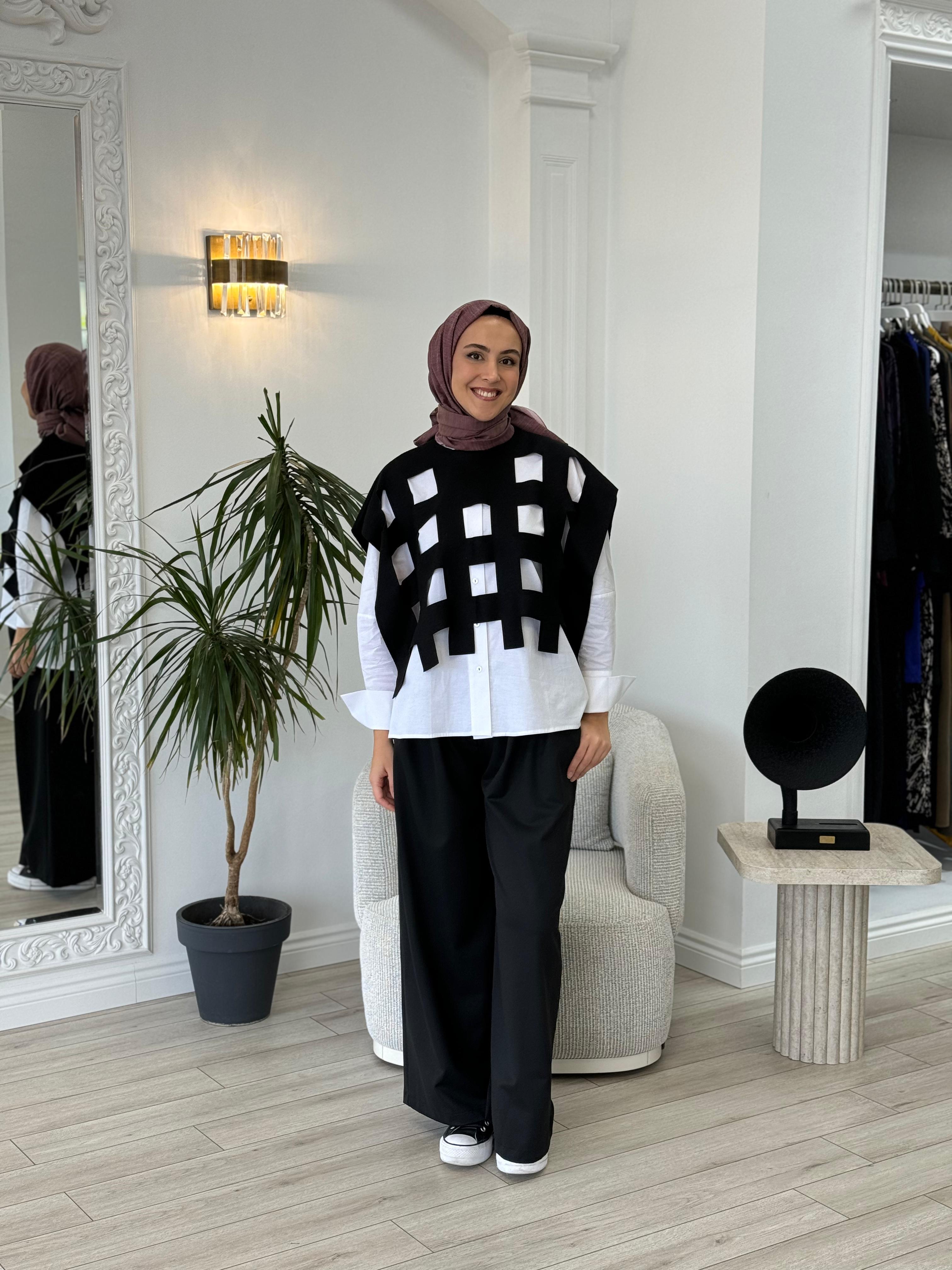 Misswhence Siyah Kemerli Kafesli Elbise 34801