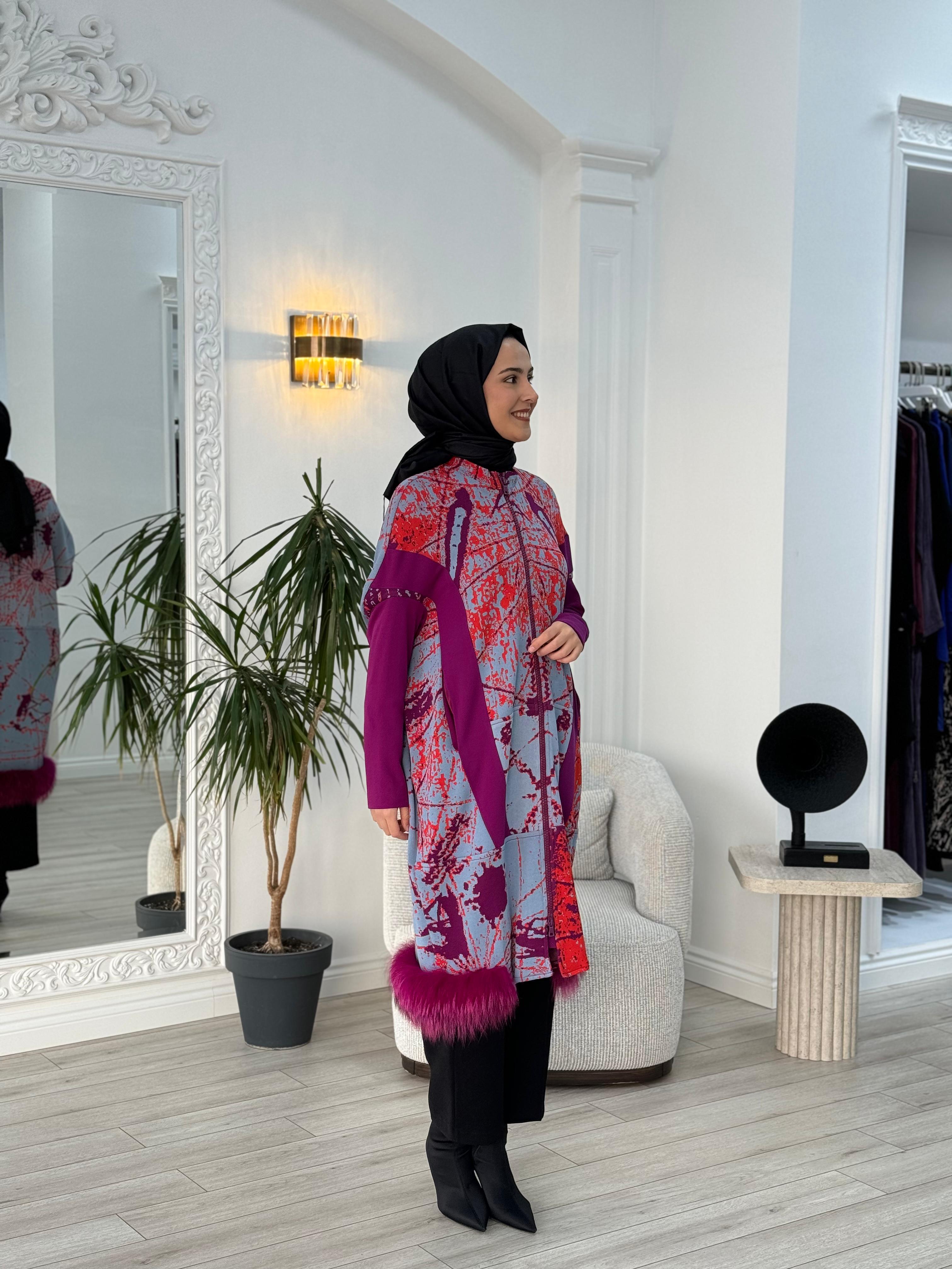 Misswhence Triko Kürk Detaylı Kap Mor 36406