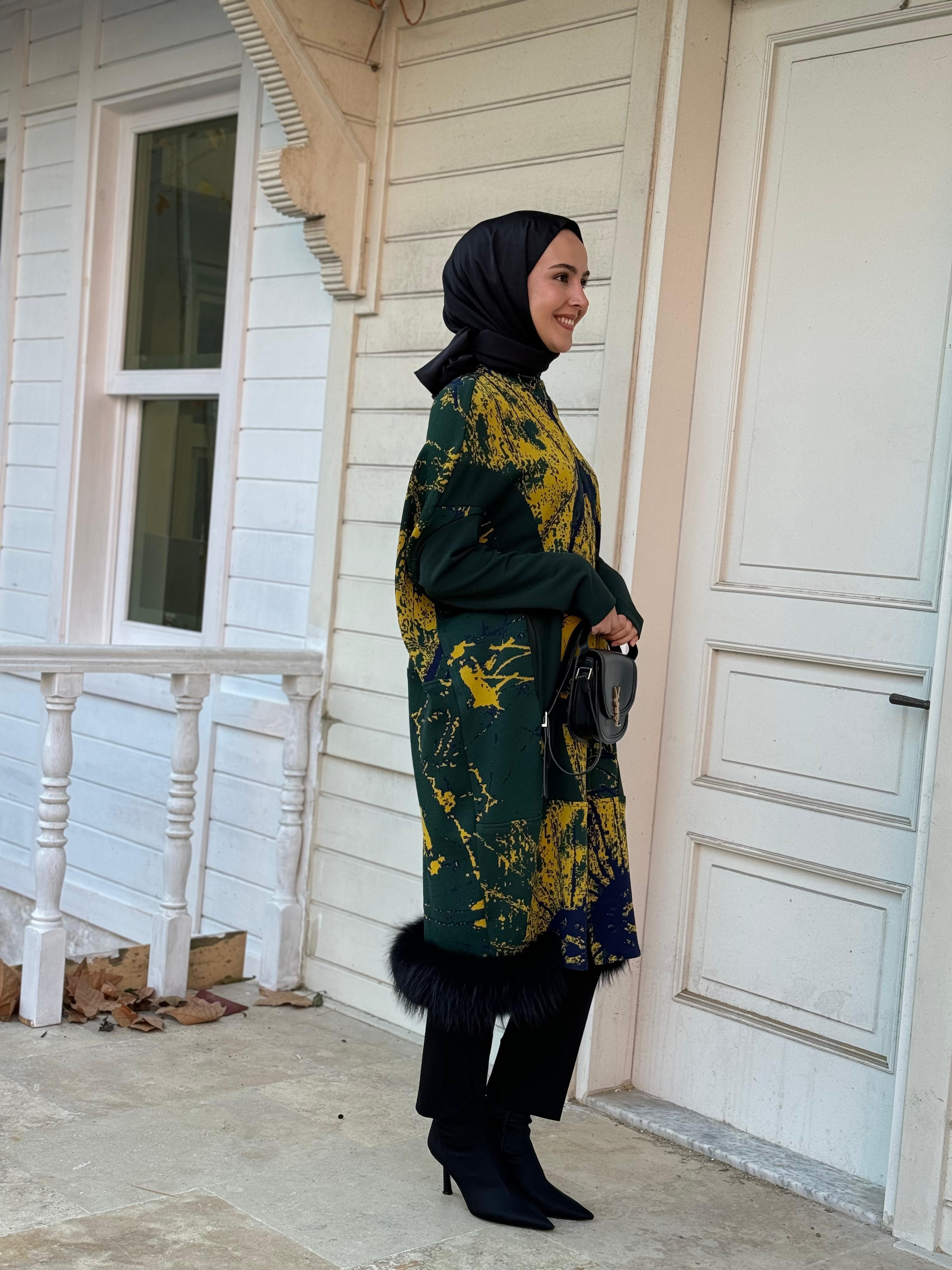 Misswhence Triko Kürk Detaylı Kap Yeşil 36406