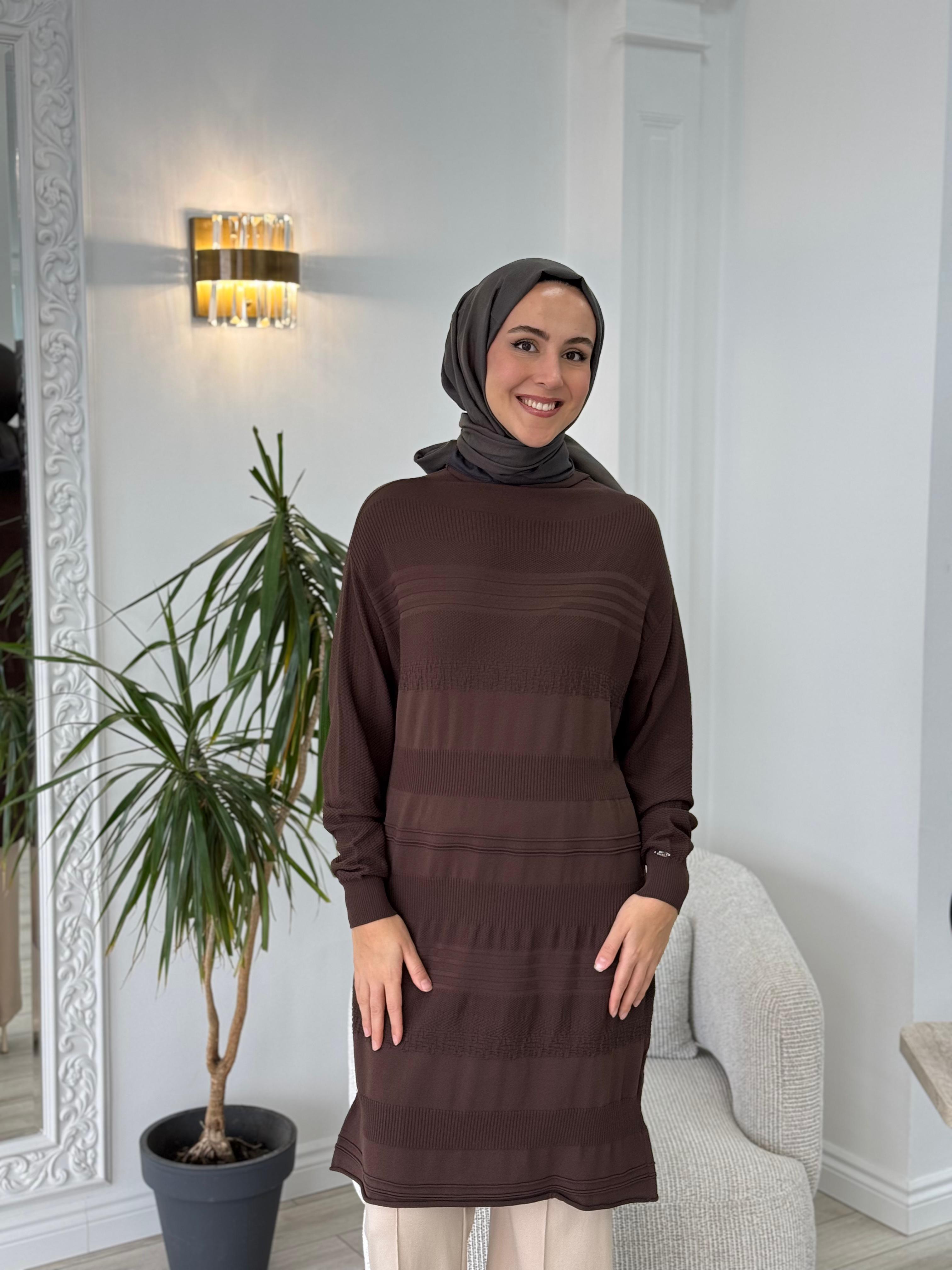 Misswhence Triko Tunik Kahverengi MİSS-222